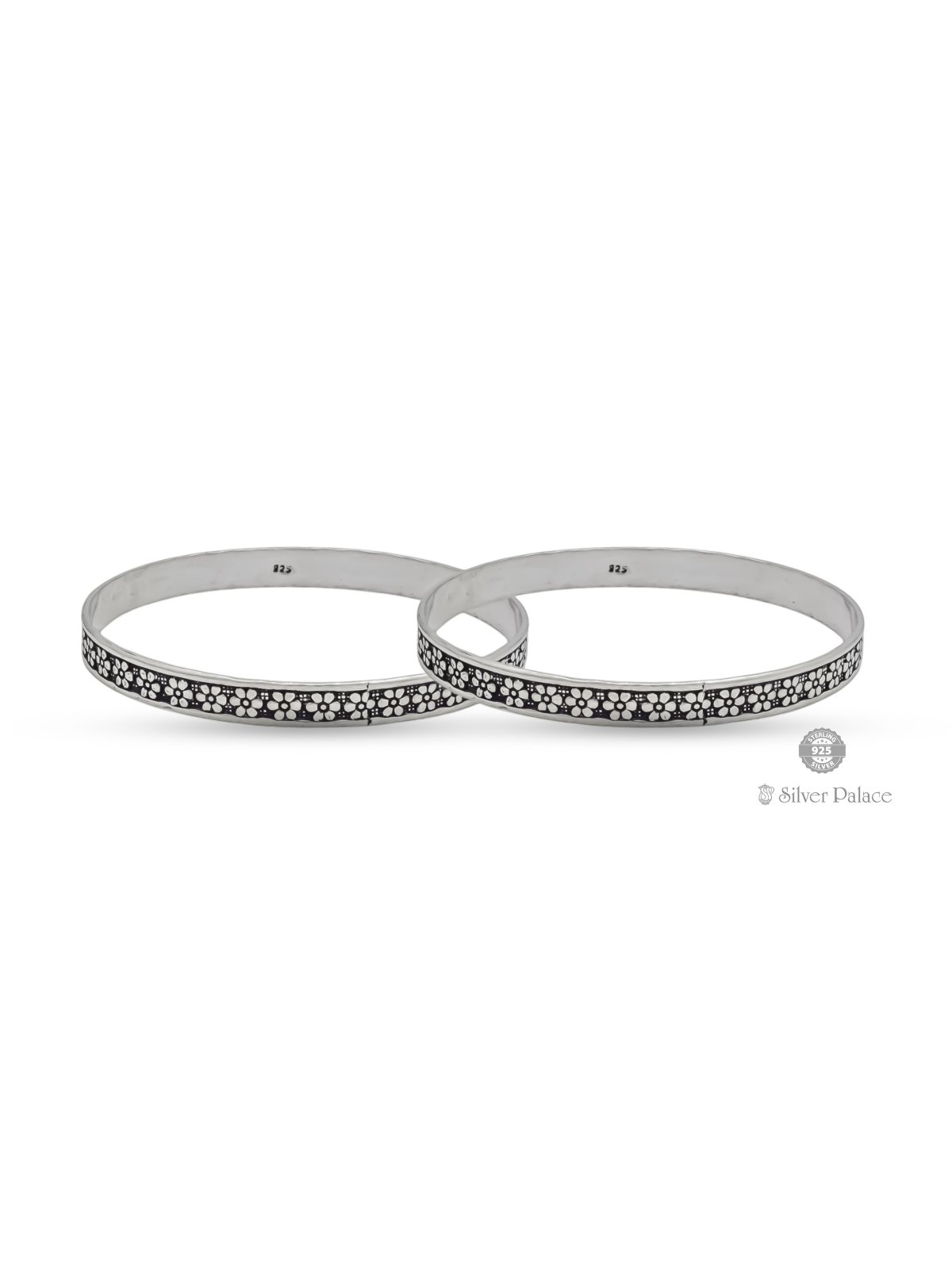 925 OXIDISED SILVER FLORAL PATTERN BANGLES FOR GIRLS BHAVA COLLECTION 