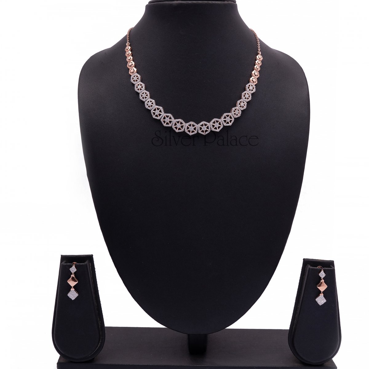 SIMPLE DUAL TONE WHITE AND ROSEGOLD NECKLACE SET FOR WOMEN/GIRLS