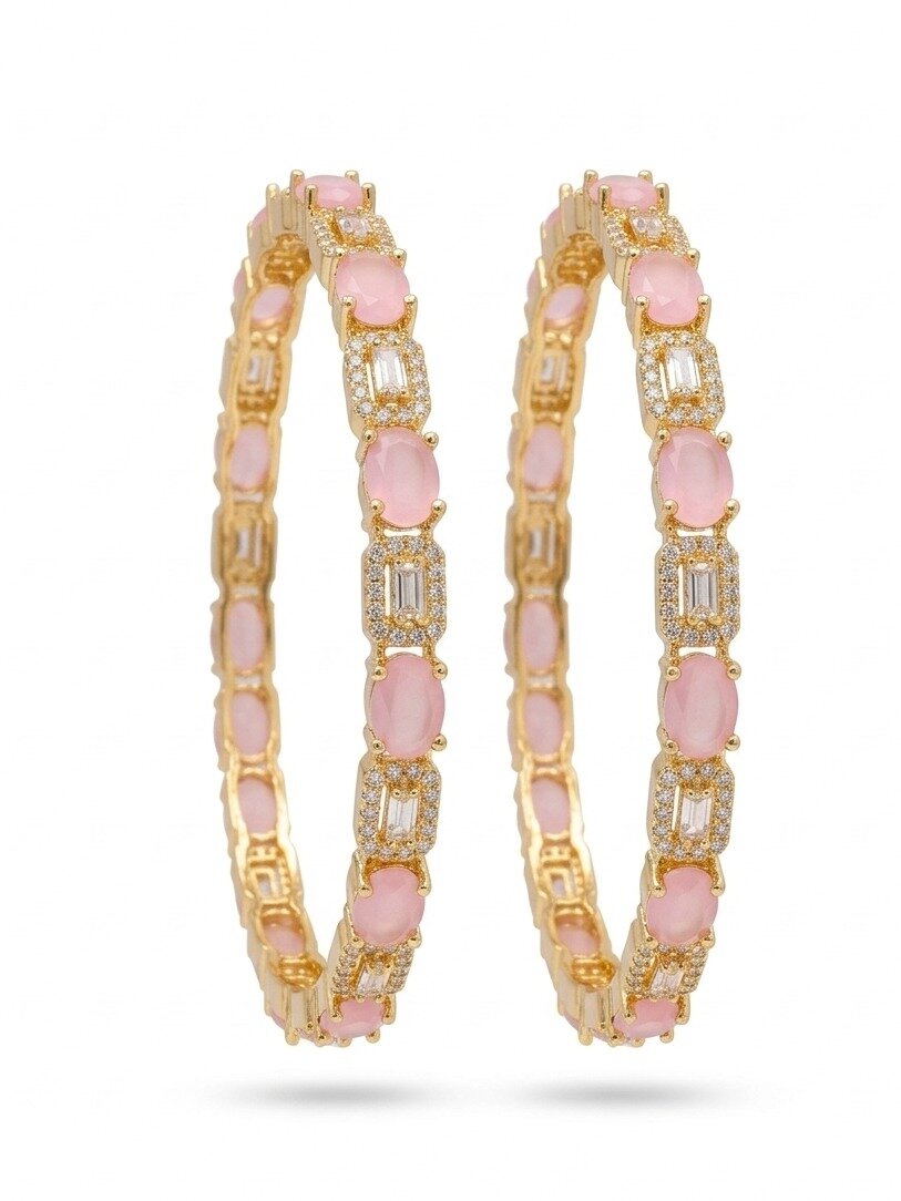 925 STERLING SILVER ANITE COLLECTION GOLD POLISHED CZ STONE BANGLES FOR WOMEN