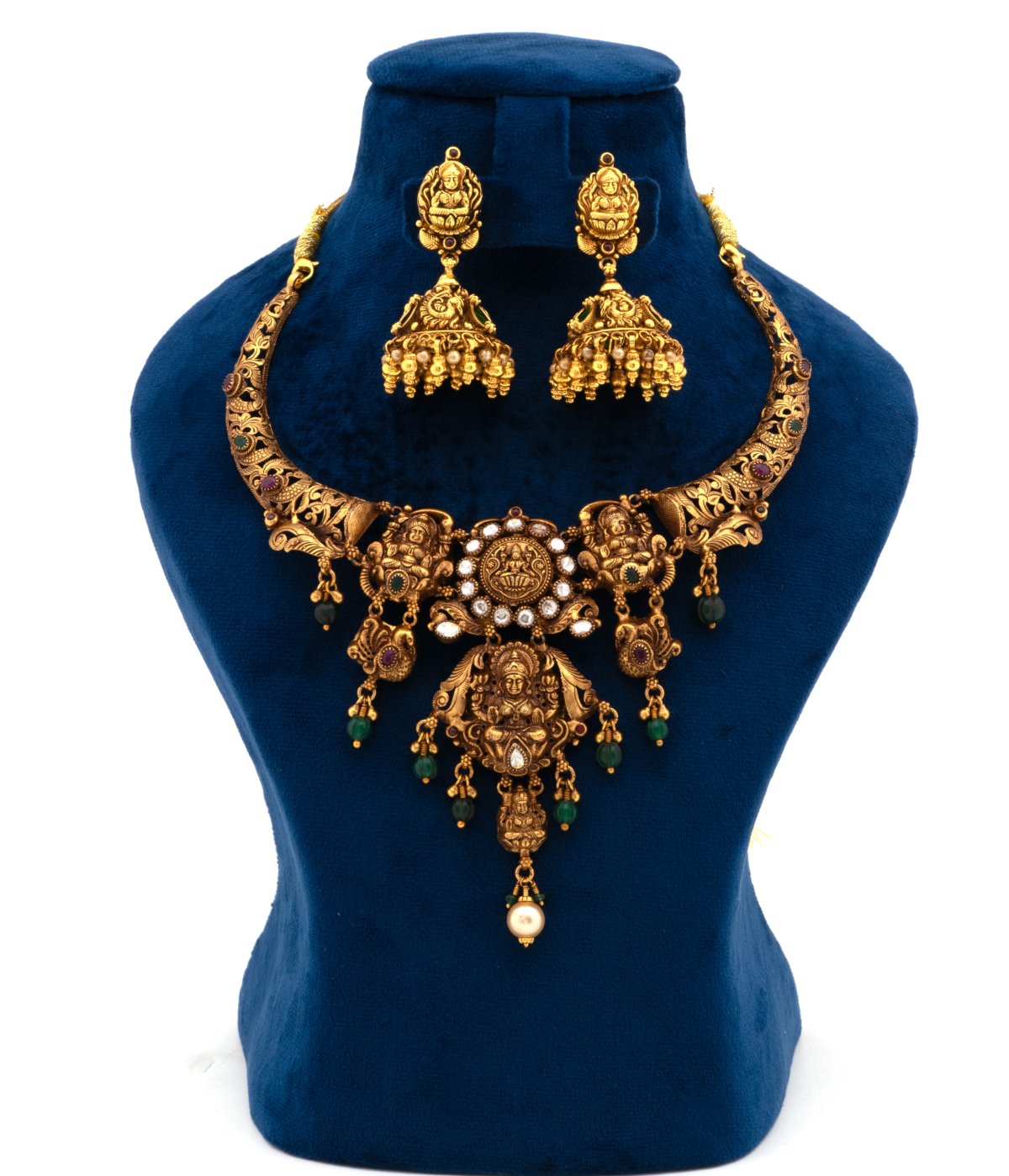 Gold Plated Gajalaxmi Necklace and earrings set For Girls And Women
