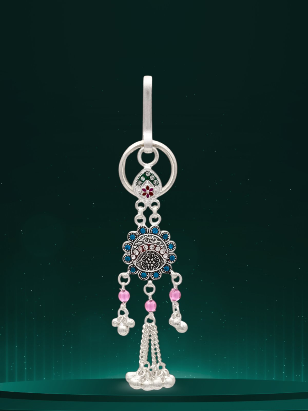 FINE SILVER FLORAL DESIGN WITH SILVER BEADS KEY RINGS FOR GIRLS