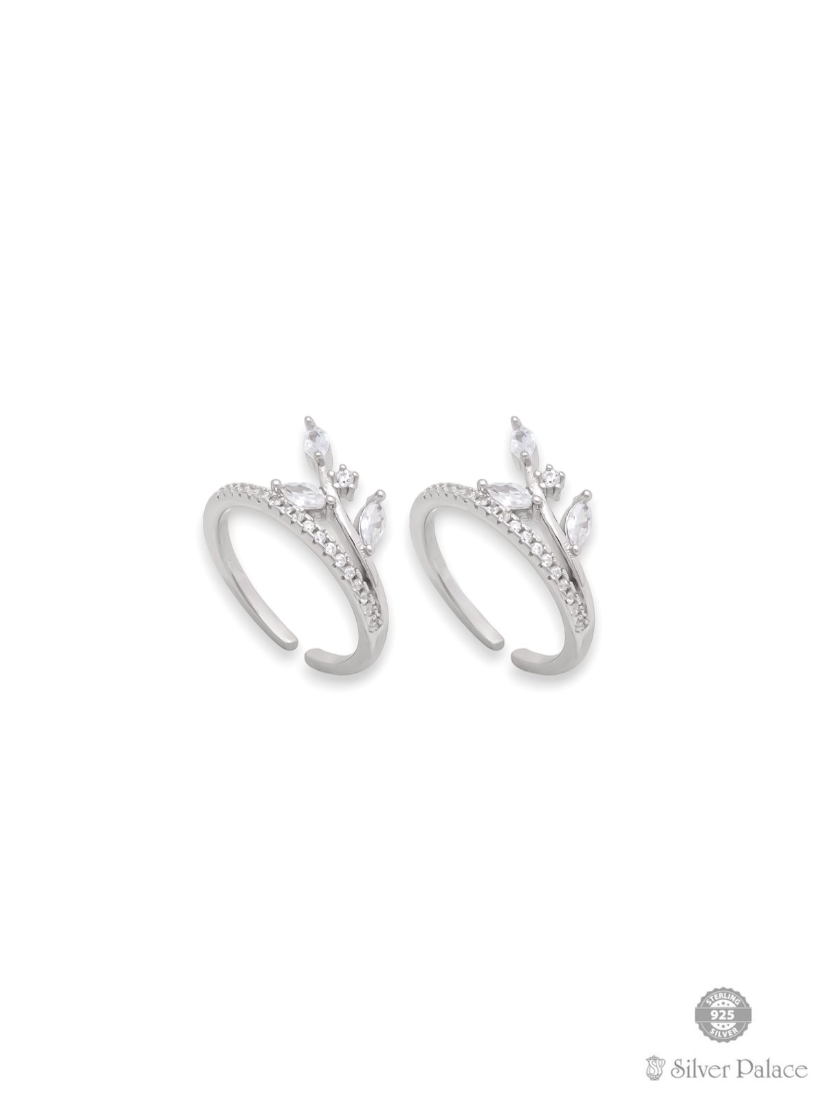 92.5 STERLING SILVER FLORAL DESIGN CUBIC ZIRCONIA TOE RING FOR GIRLS PUYA COLLECTION 