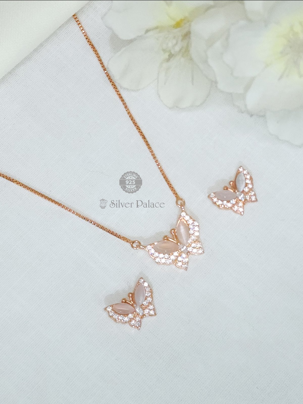 92.5 Sterling Silver rose gold SHEYA COLLECTION butter fly Design Pendant Sets For  Function Use