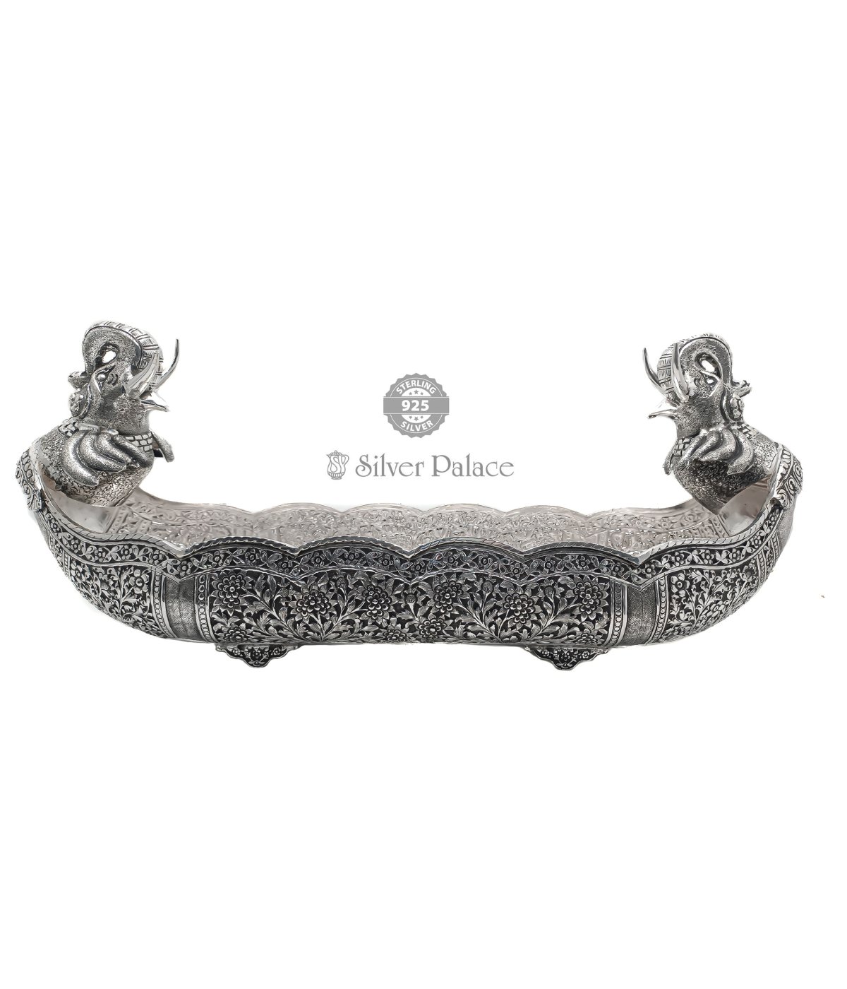 92.5 OXIDISED SILVER VINTAGE BOAT DESIGN MULTIPURPOSE FRUIT BOX FOR HOME AND TABLE USE