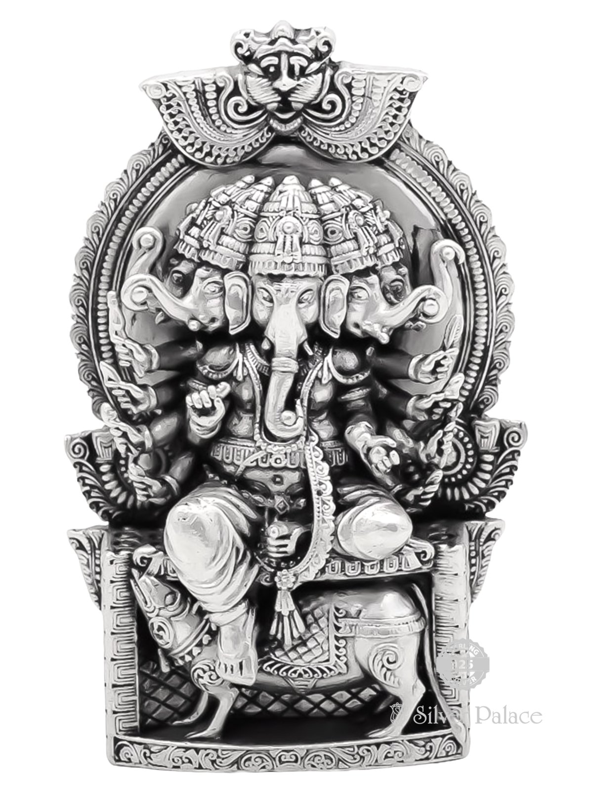 Oxidised Silver Five Head Lord Ganesh LC Idol For Pooja