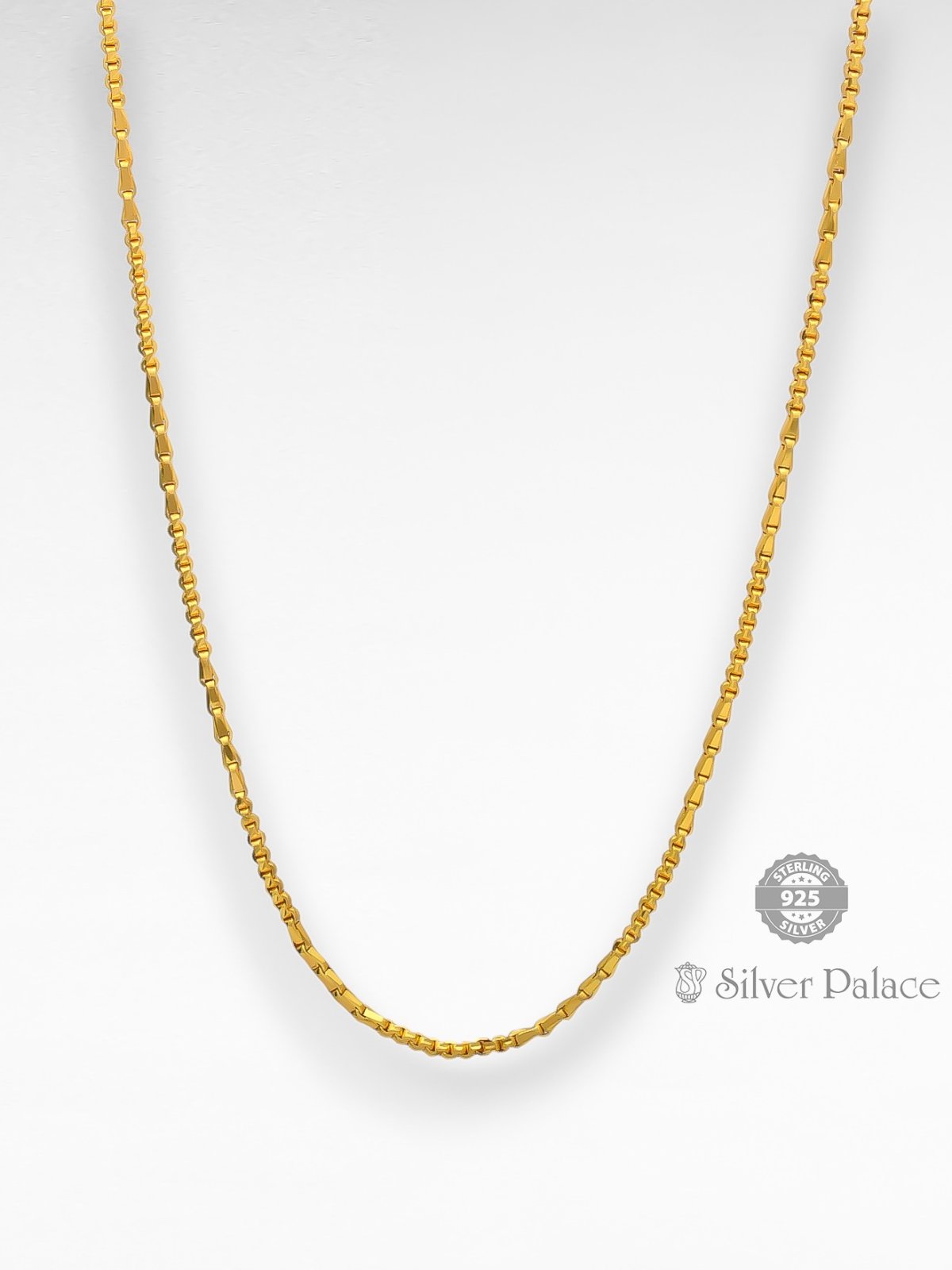 925 SILVER GOLD POLISHED RECTENGULAR LINK CHAIN FOR LADIES ANITE COLLECTION 