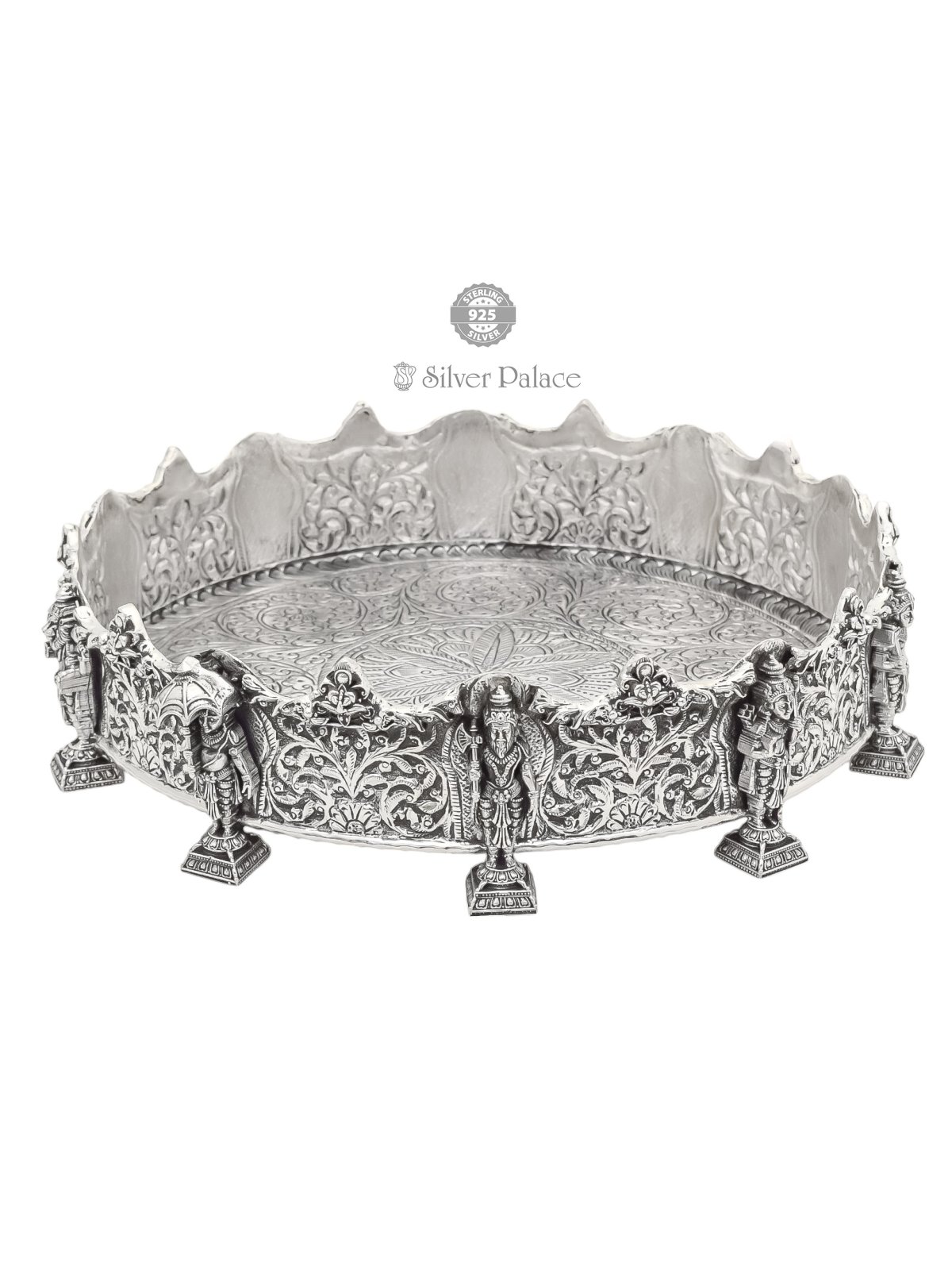 925 OXIDISED SILVER DASAVATHRAM PLATE WITH FLORAL ENGRAVING 