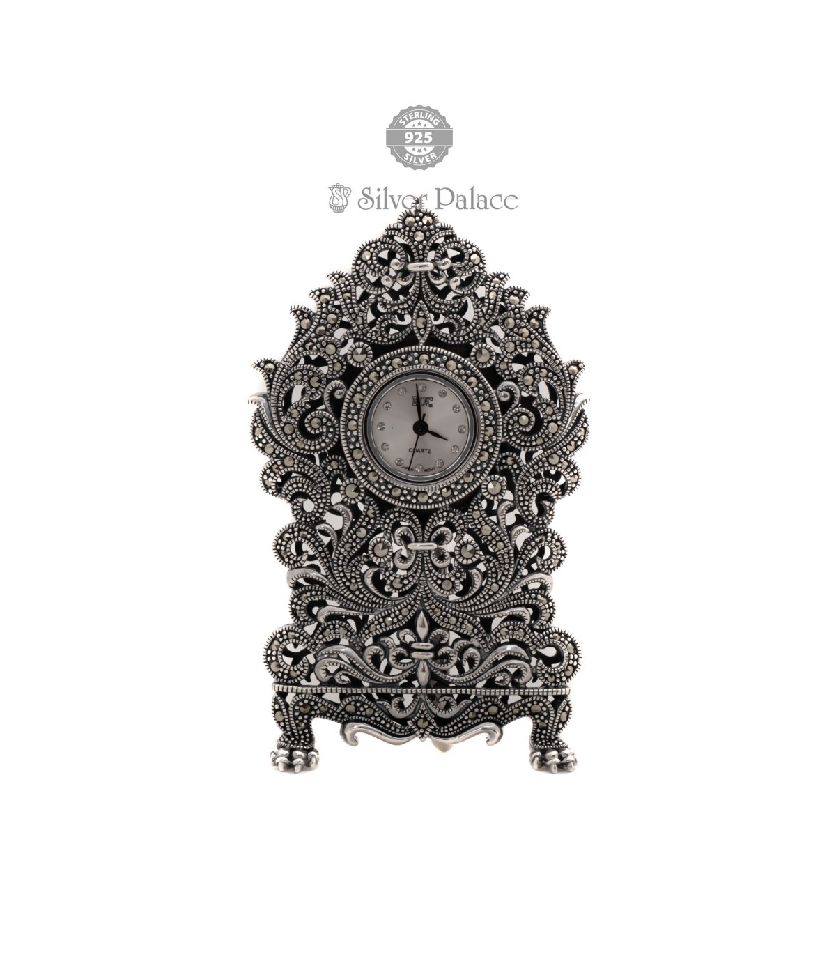 925 OXIDISED SILVER TABLE CLOCK FOR GIFT AND HOME & OFFICE DECOR