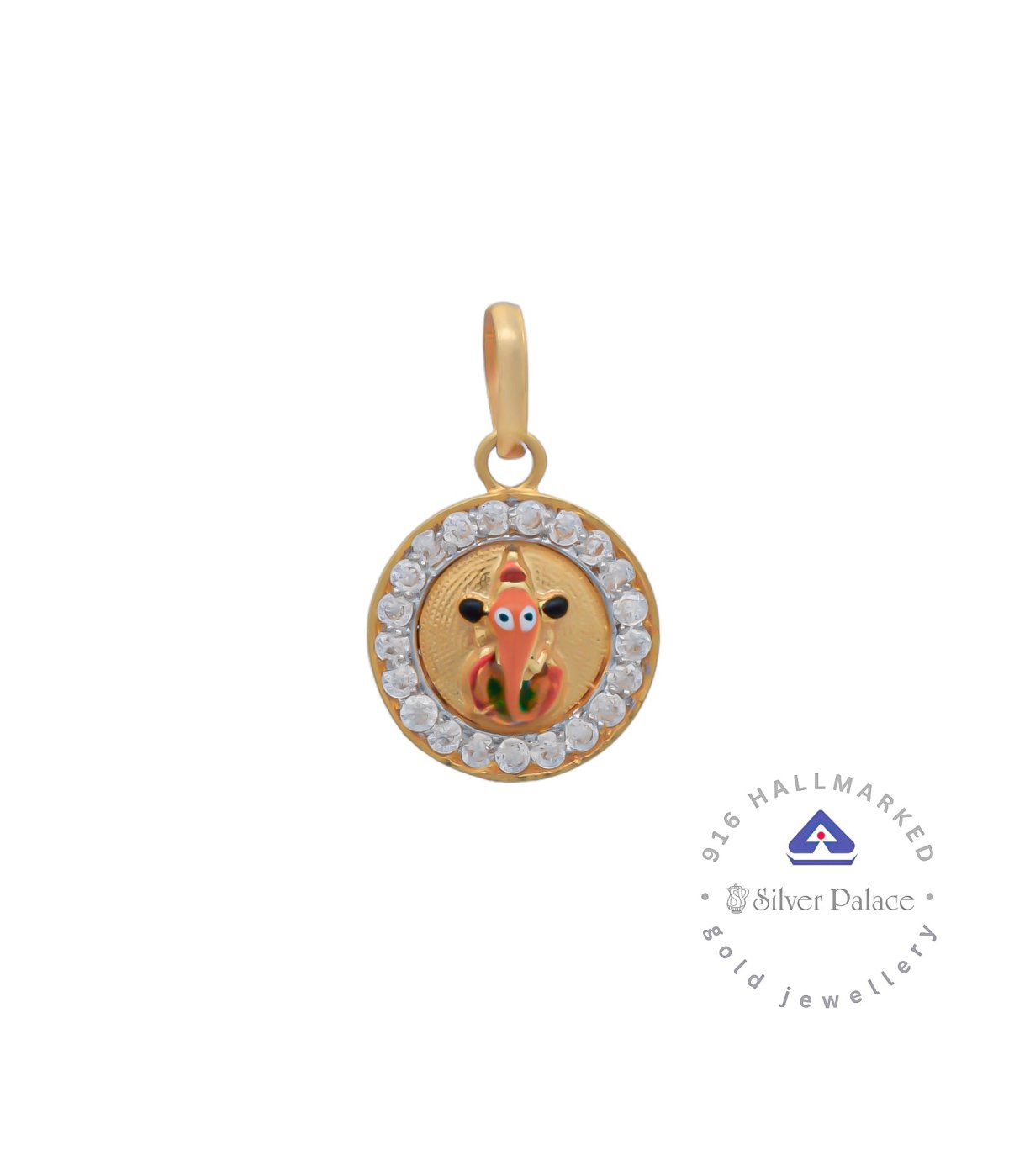 Kanche Collections 916 Pure Gold Vinayagar Divine Pendant With CZ Stone Studded  For Mens & Womens 
