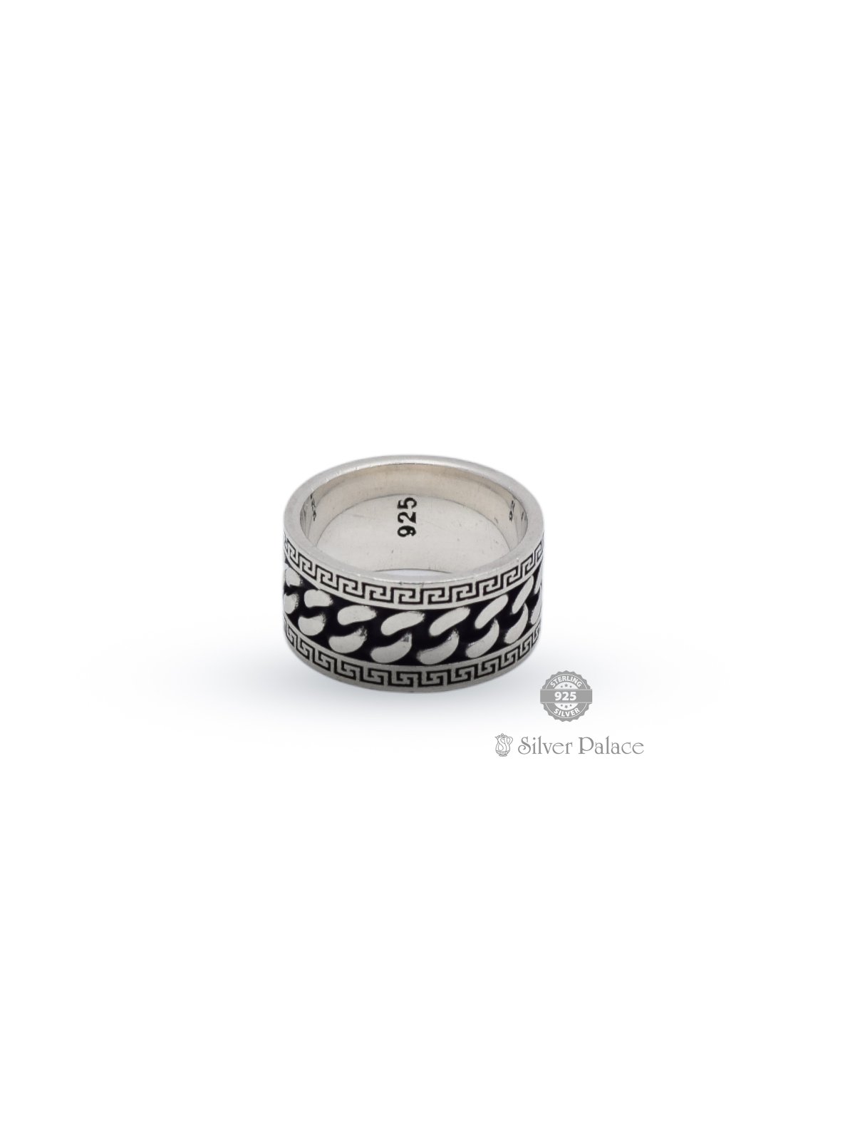 92.5 OXIDISED SILVER CHAIN PATTERN FINGER RING FOR MEN MAAN COLLECTION