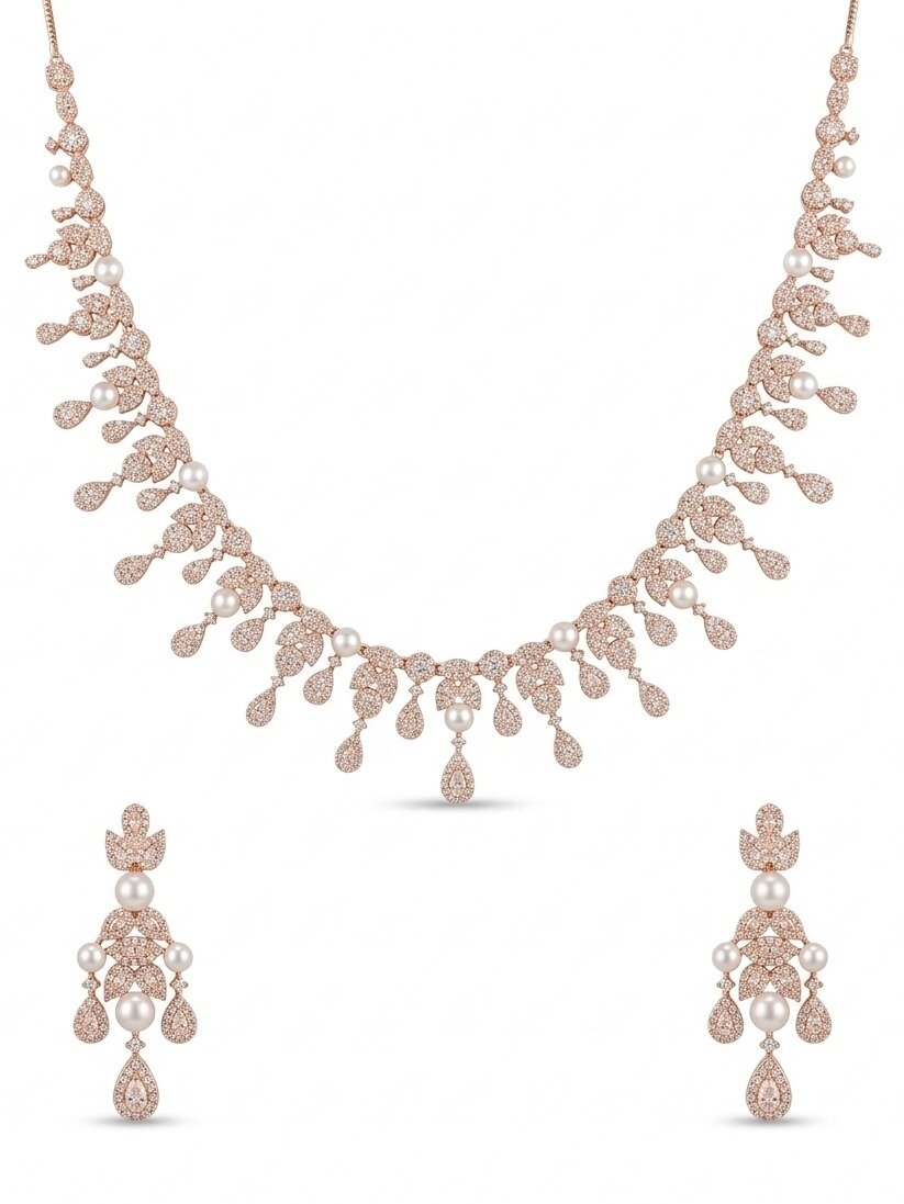 925 SILVER ROSE GOLD NECKLACE SET FOR WOMEN SHEYA COLLECTION