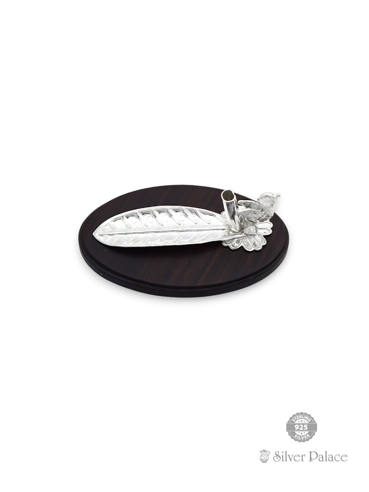 925 Silver Leaf Design Agar Bathi Stand With Wood Base Sur Collection ...