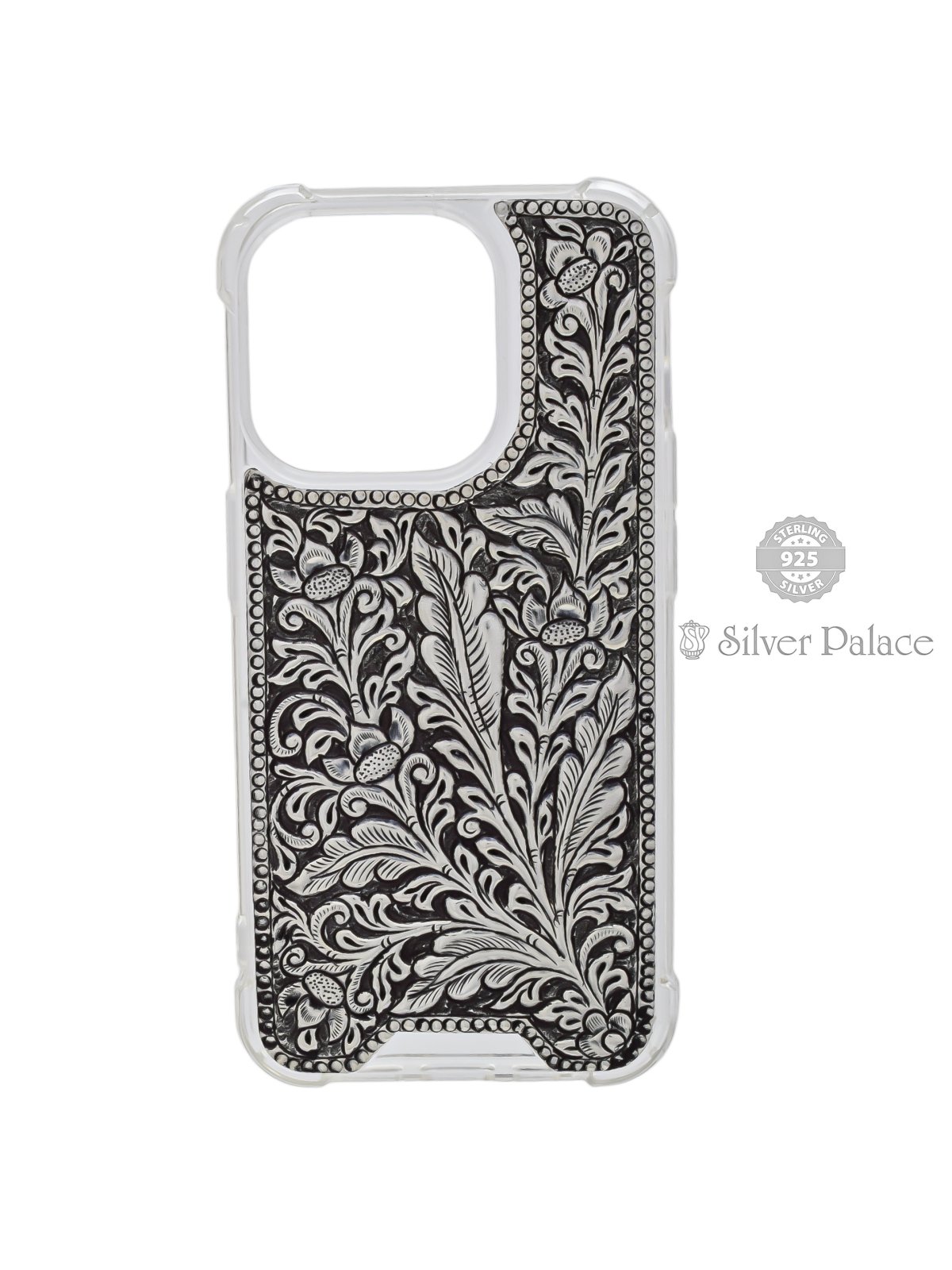 925 sterling silver leaf and floral design phone cover iphone 15 pro