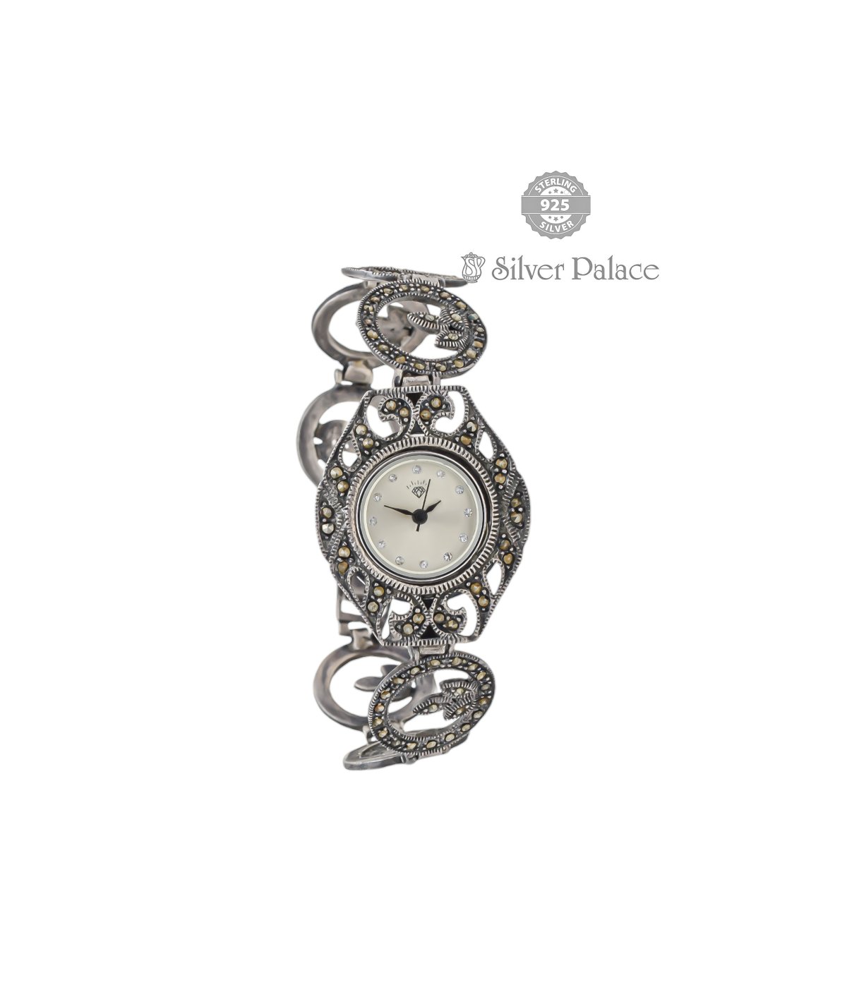 92.5 STERLING SILVER PRITE COLLECTION MARCASITE STONE WATCH FOR WOMENS