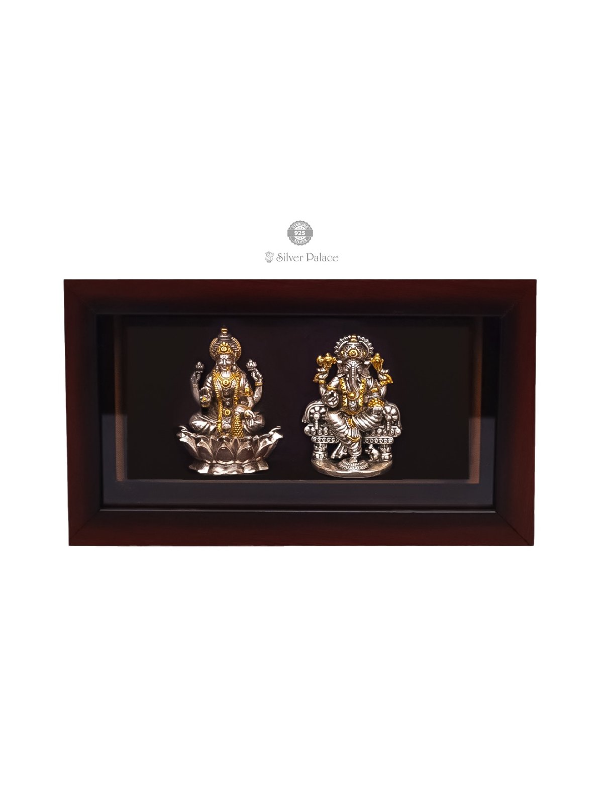 925 SILVER GOLD POLISHED LAKSHMI WITH PEETAM GANESH 2 in 1 PHOTO FRAME