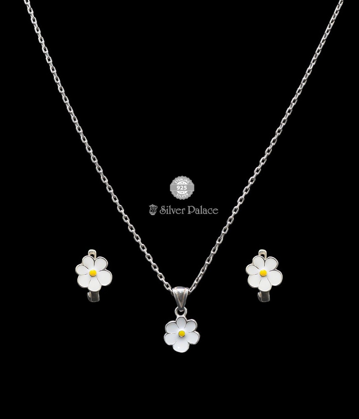 92.5 Silver Aara Collections Flower design & Enamel Pendant With Earring For kids