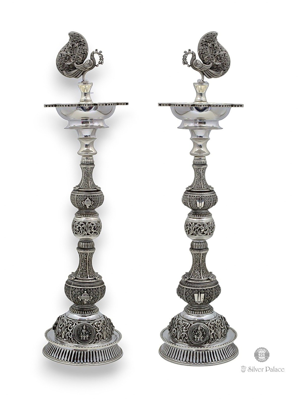 92.5 OXIDISED SILVER ANNAPAKSHI WITH NAMAM DESIGN KUTTHU VILAKKU FOR POOJA PURPOSE 