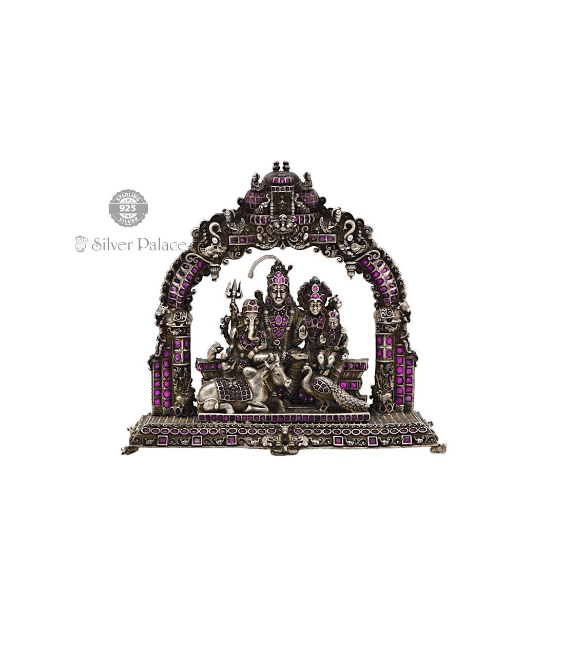 92.5 Silver Oxidised Stone Studded Lc Shivanparivar Frame Idol