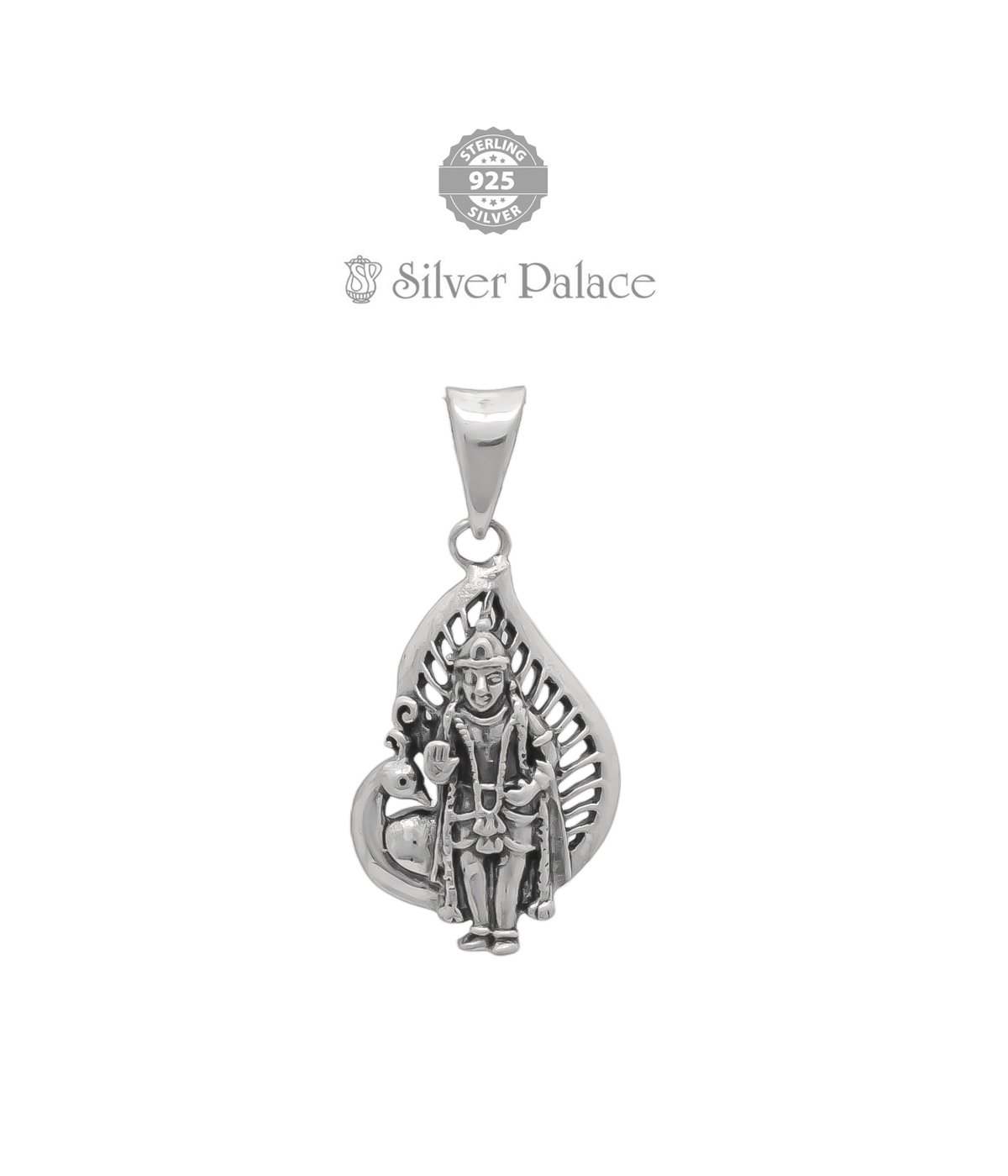 925PURE SILVER DIVINE COLLECTIONS PEACOCK WITH MURUGAN DESIGN PENDANTS 