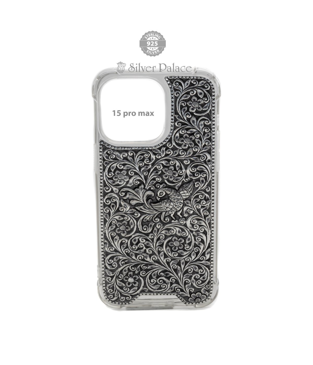 925 SILVER WITH SILICON CASE FOR IPHONE 15 PRO MAX 