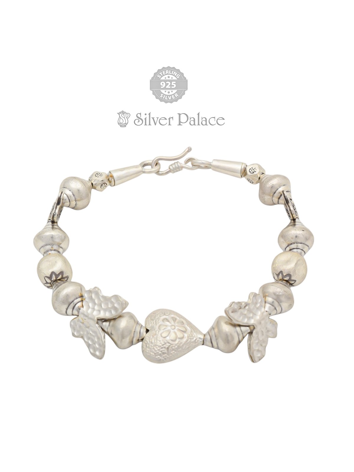 925 Sterling Silver Oxidized Floral & Beaded Bracelet For Women bhava collection