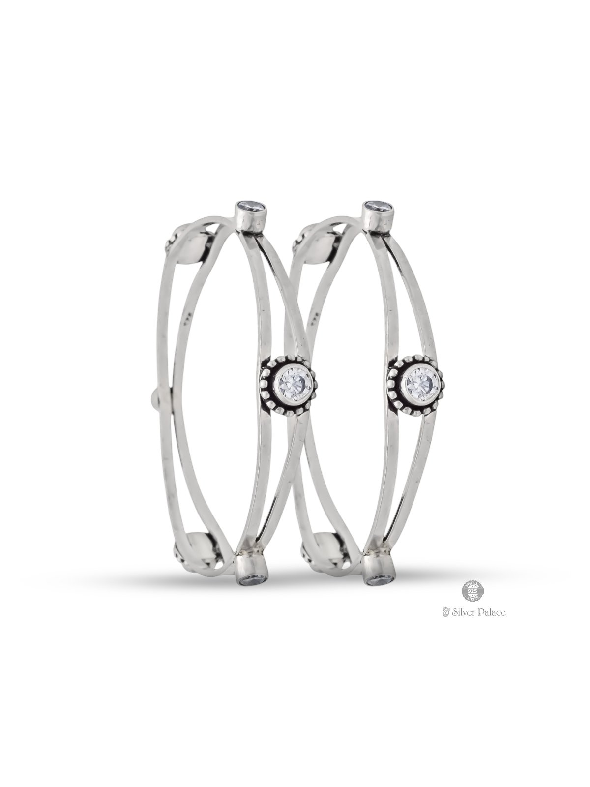 92.5  SILVER OXIDISED DOUBLE LAYER WHITE STONE BANGLE FOR LADIES PUYA COLLECTION 