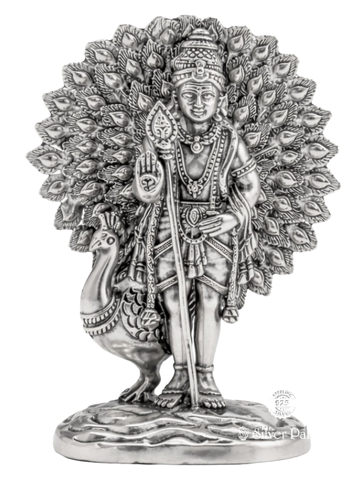 925 ANTIC SILVER PEACOCK WITH MURUGAN IDOL FOR POOJA ROOM 