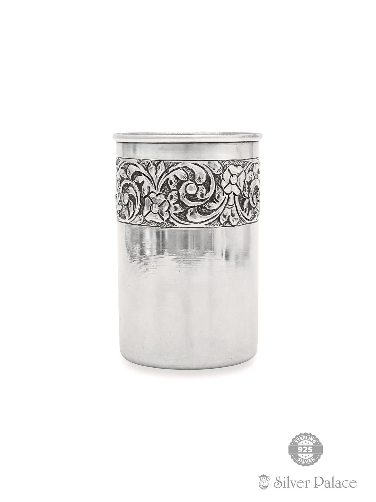 925 OXIDISED SILVER FLORAL DESIGN TUMBLER FOR DAILY USE 