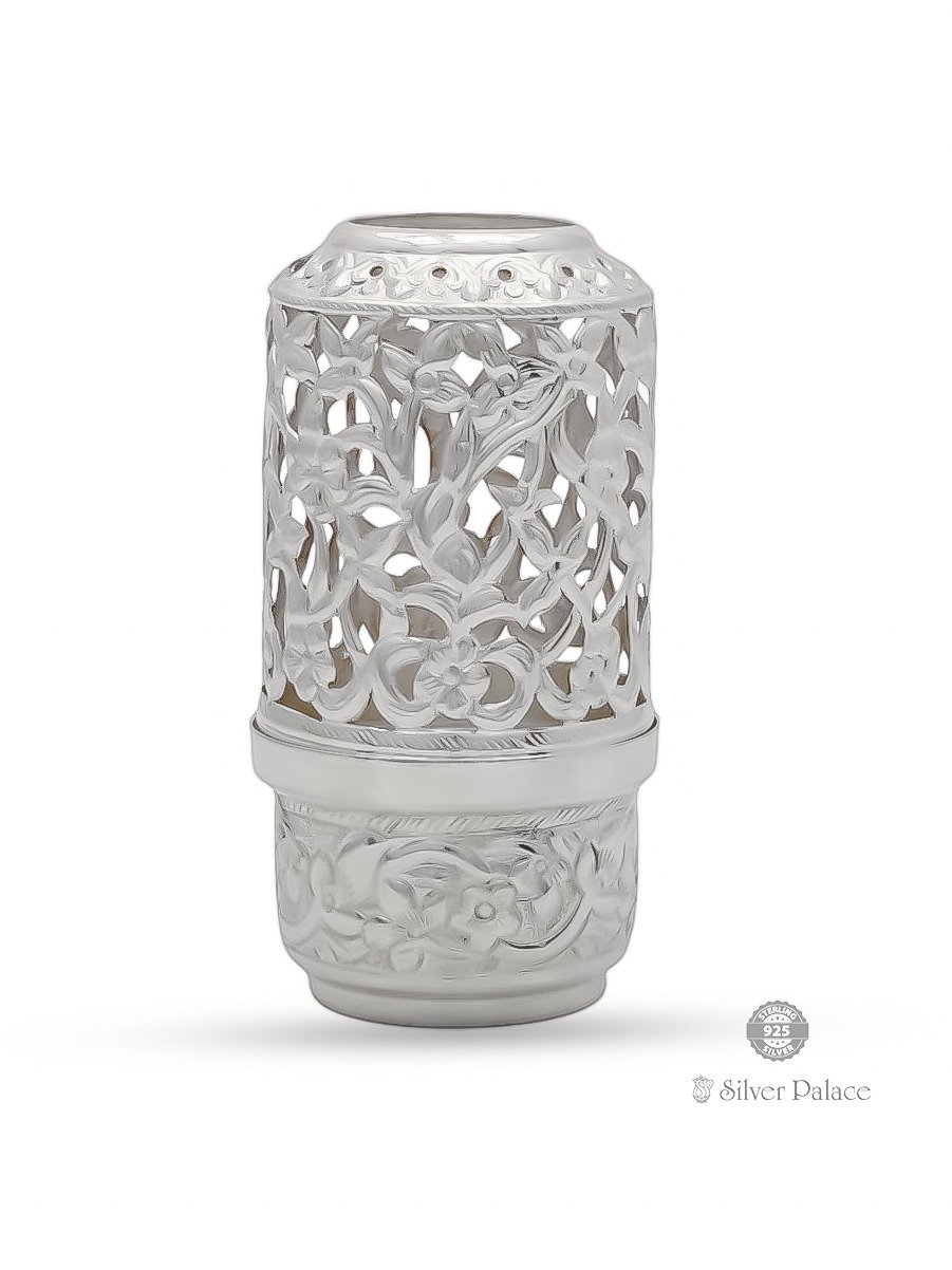 925 STERLING SILVER FLORAL DESIGN CANDLE STAND CUTWORK DESIGN