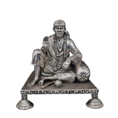 Buy SN Handicrafts Sai Baba Murti Idol Statue for Pooja, 6'' with Wooden  Flowers Natural Stones Lotus Tealight Candle Holder and Wooden Tray for  Living Room Home Décor and Gifts Online at