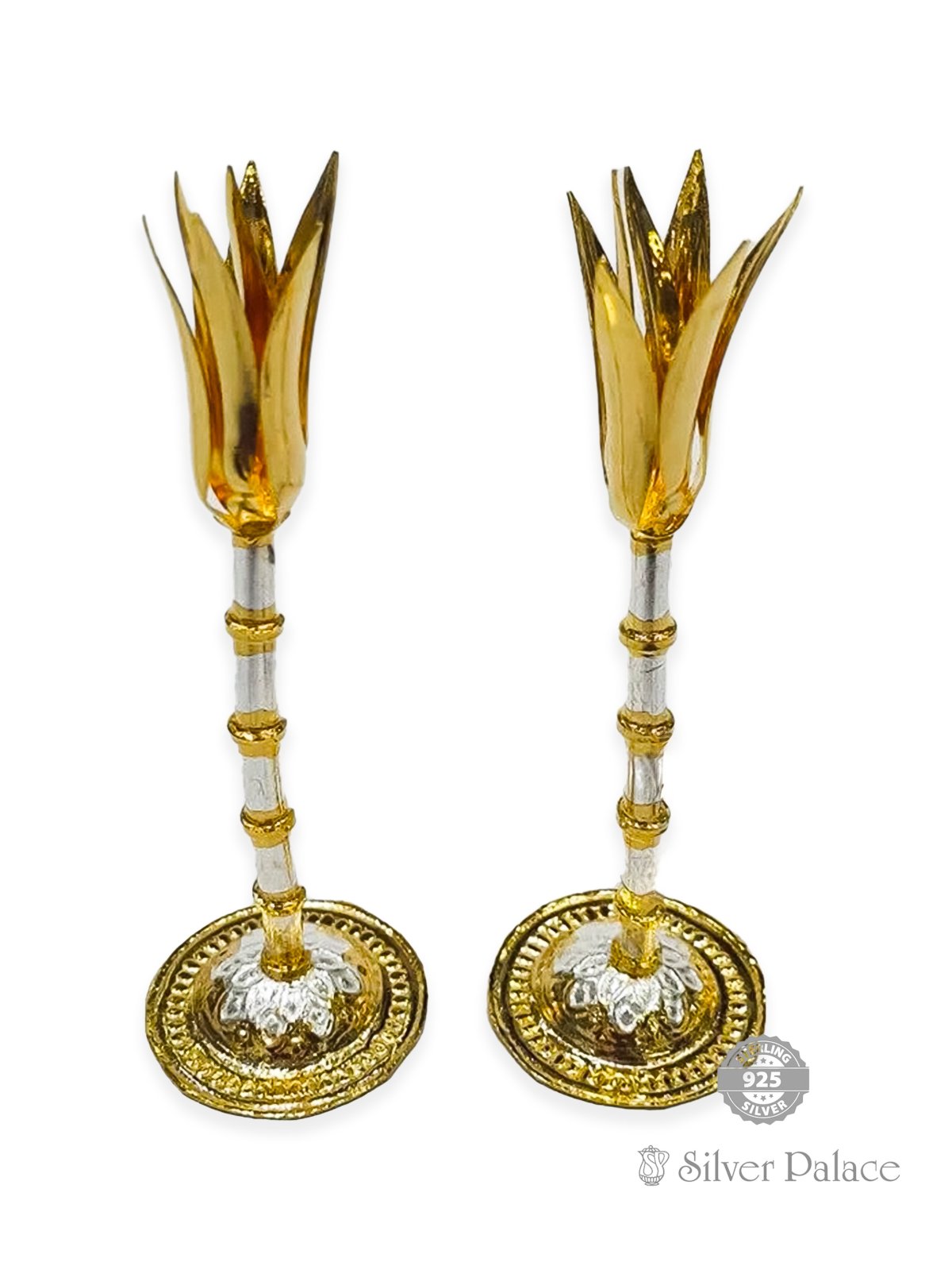 92.5 STERLING SILVER SINGLE SUGARCANE FOR POOJA WITH GOLD TOUCH  