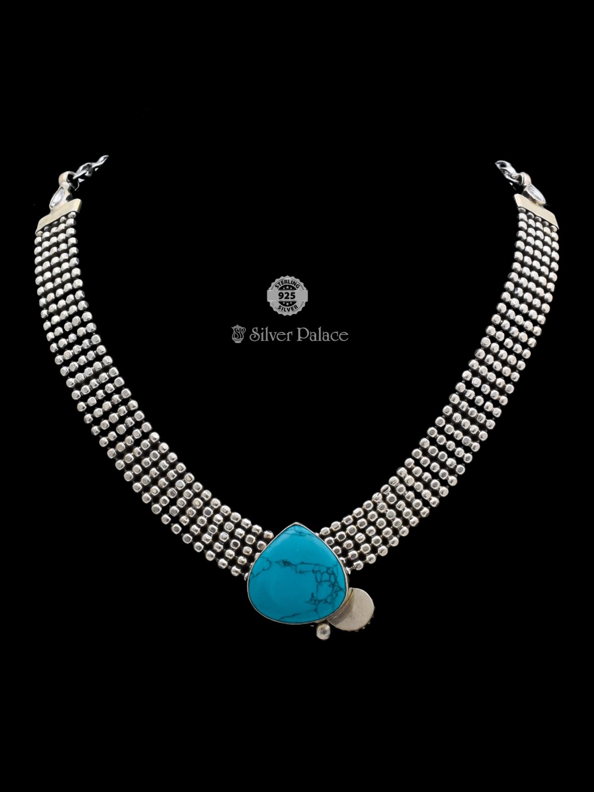 Sterling Silver Turquoise Drop Pendant Choker For Womens