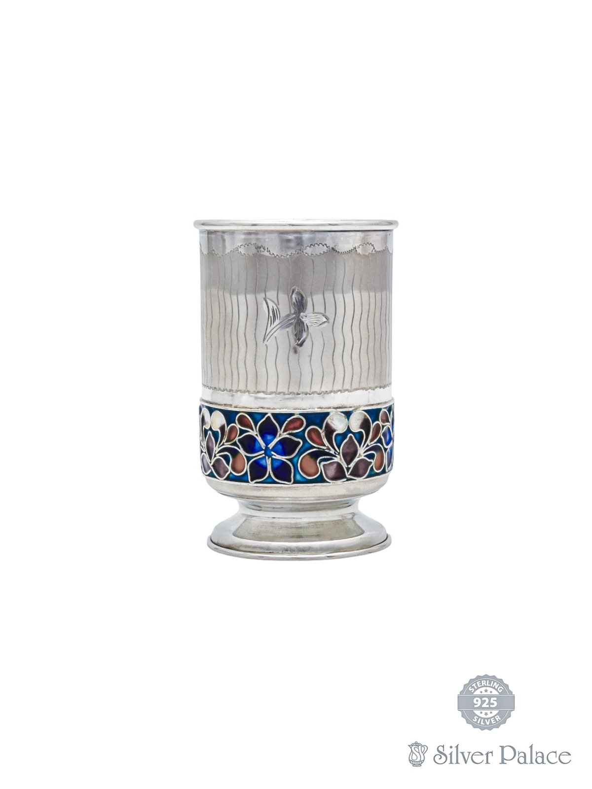 925 STERLING SILVER FLORAL DEISGN WITH COLOR FULL ENAMELD TUMBLER 