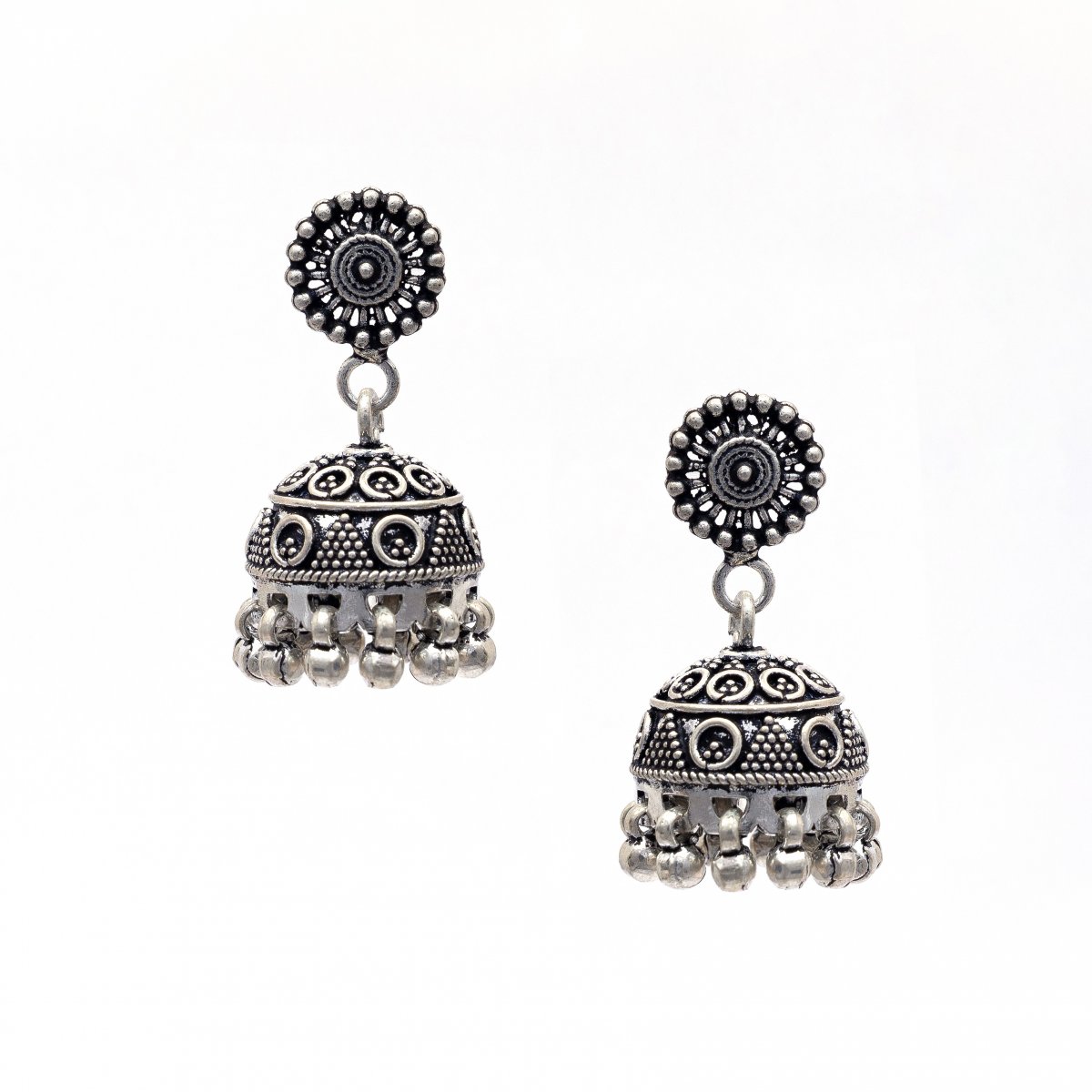 92.5 OXIDISED SILVER STONE JHUMKA FOR WOMEN AND GIRLS
