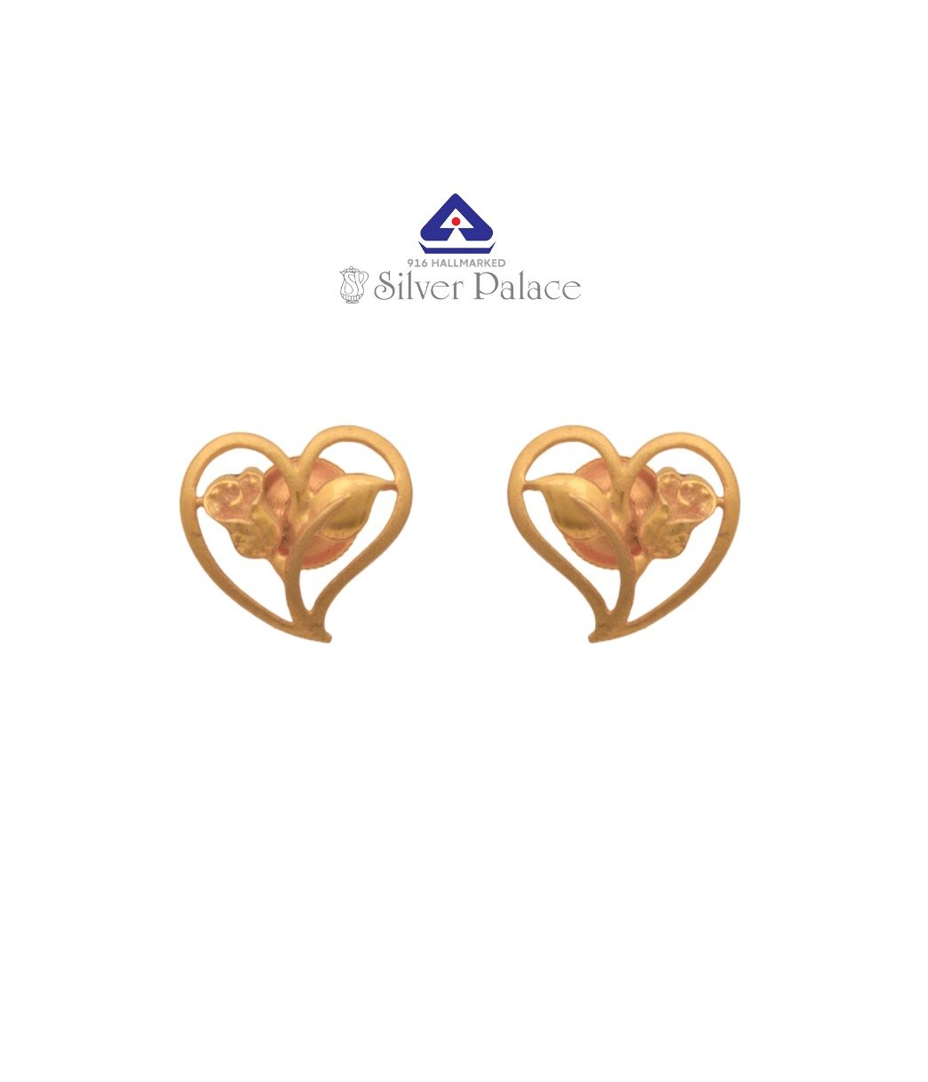 Kanche Collections  916 Gold heart Shape with Floral Design Earr Hoops For Girls 