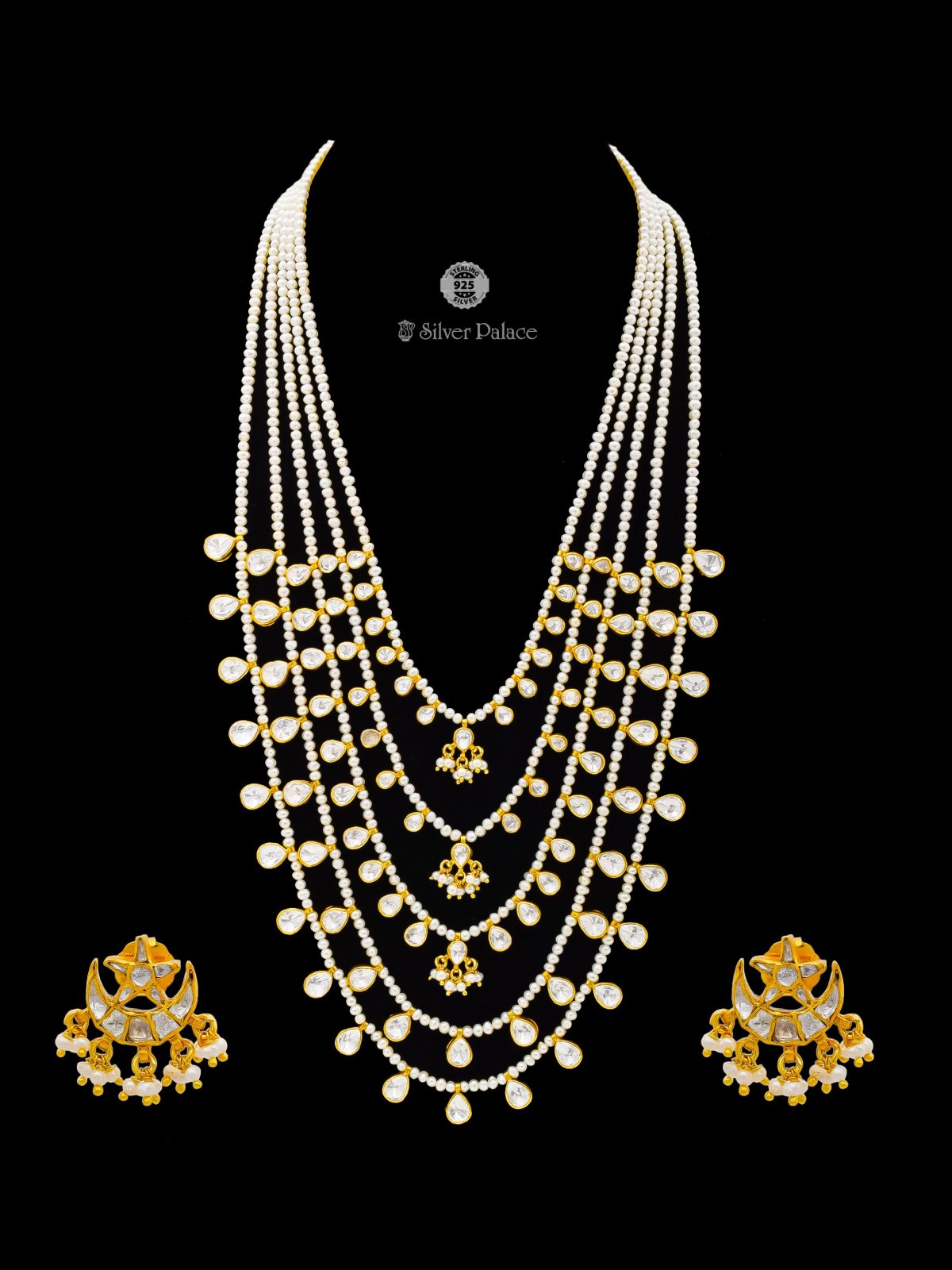 925 SILVER GOLD POLISH WHITE BEADS AND STONE DESIGN NECKLACE FOR GIRLS ANITE COLLECTION 
