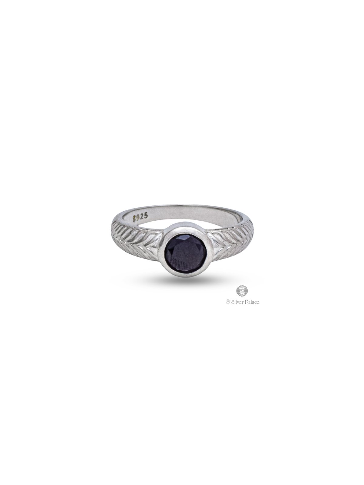 925 STERLING SILVER ROUND SHAPE BLACK STONE RASHI RING FOR UNISEX 