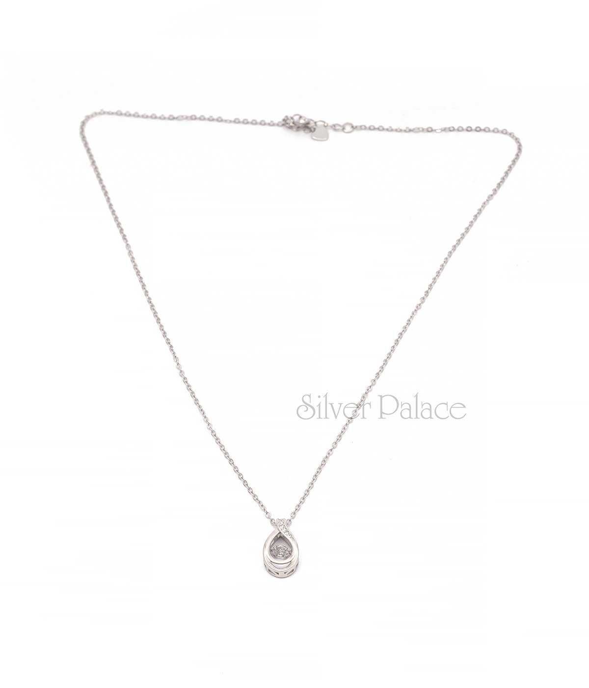 92.5 STERLING SILVER TINY DROP SHAPE WITH STONE PENDANT AND CHAIN LW