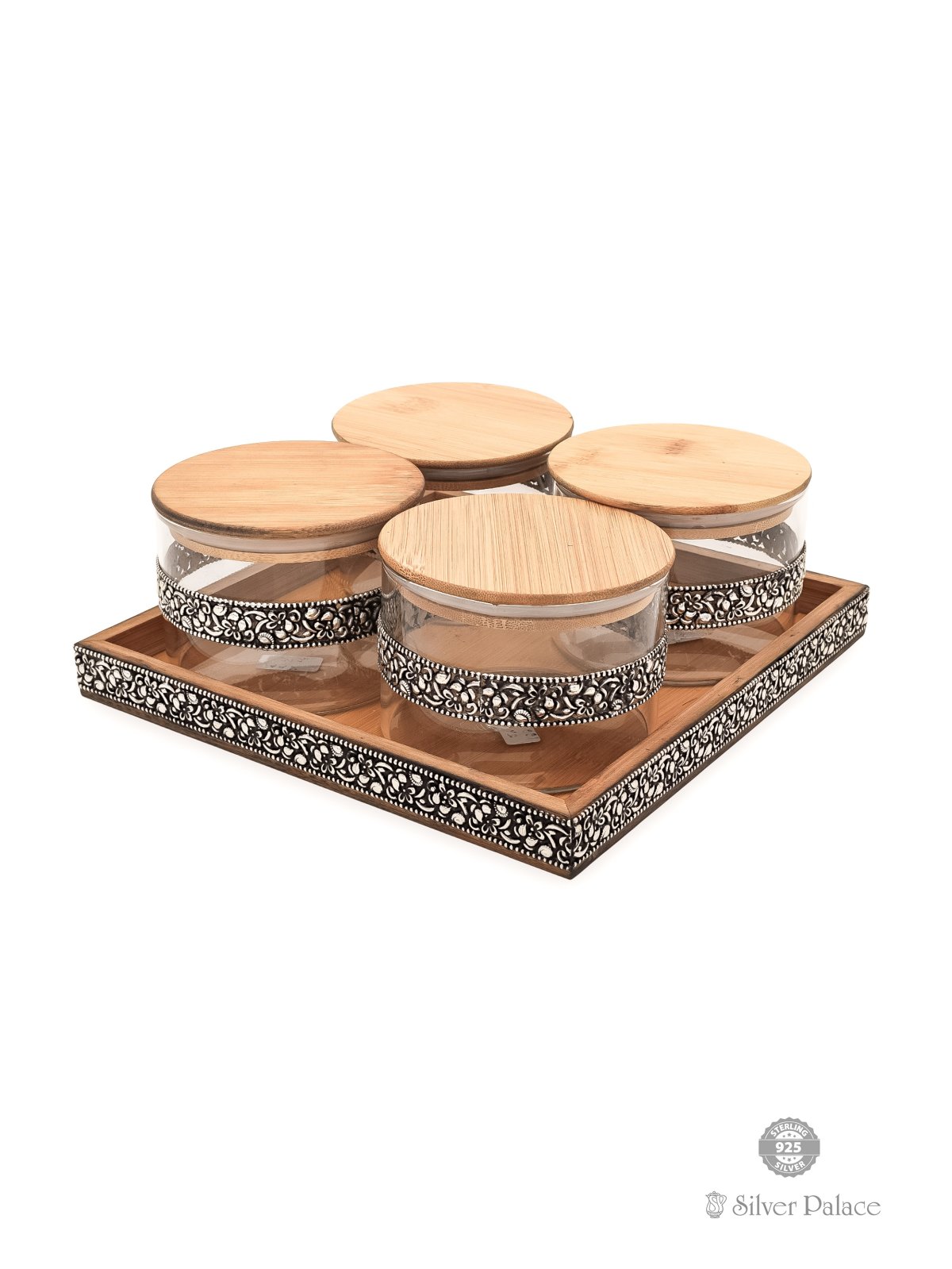 925 SILVER WITH WOODEN TRAY AND BOWL SET FOR WEDDING GIFTS 