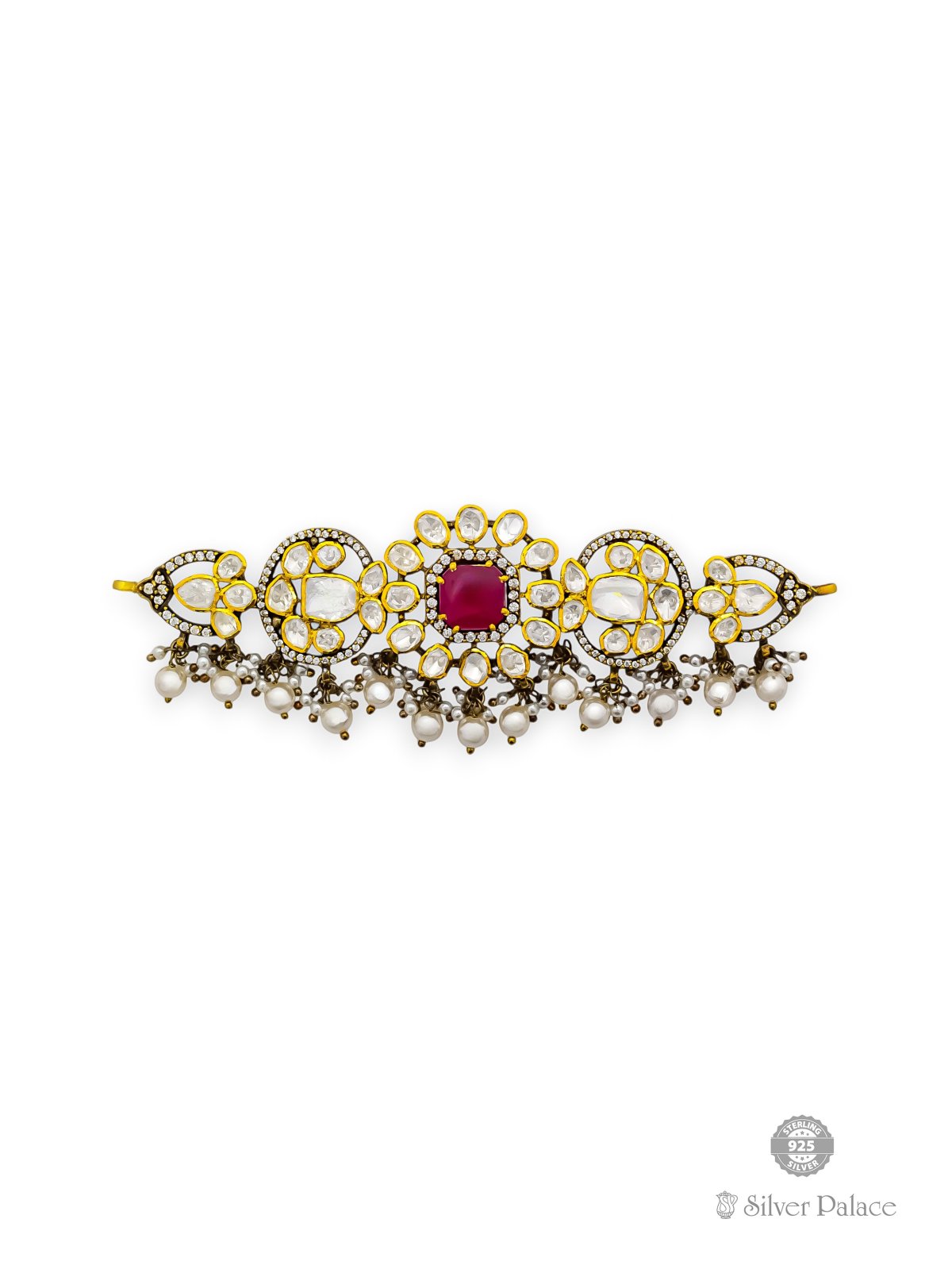 925 SILVER GOLD POLISHED VICTORIAN DESIGN NECKLACE FOR WOMEN ANITE COLLECTION 