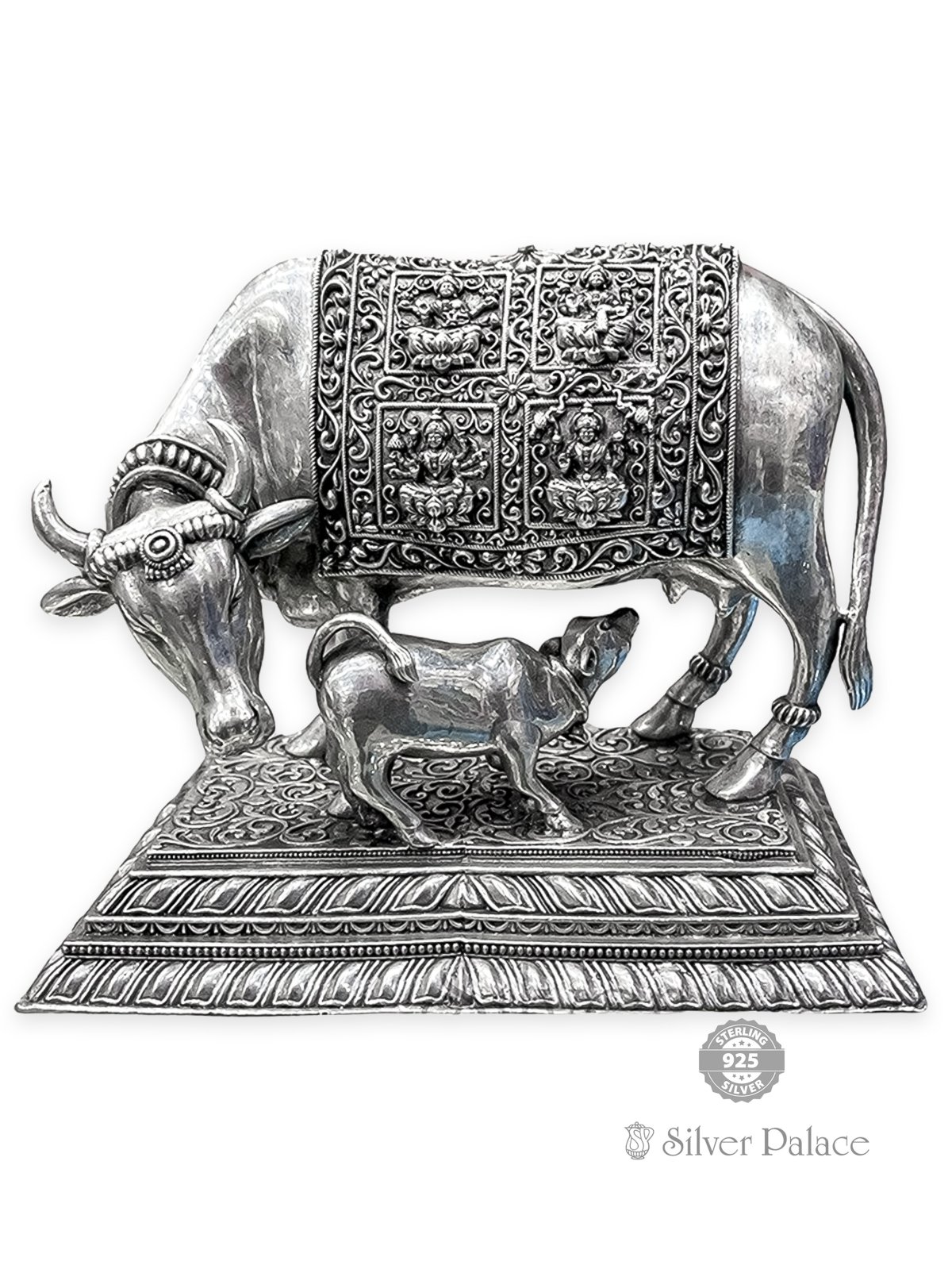 92.5 Oxidised Silver Astalakshmi Casting Gomatha Cow Lc Statue