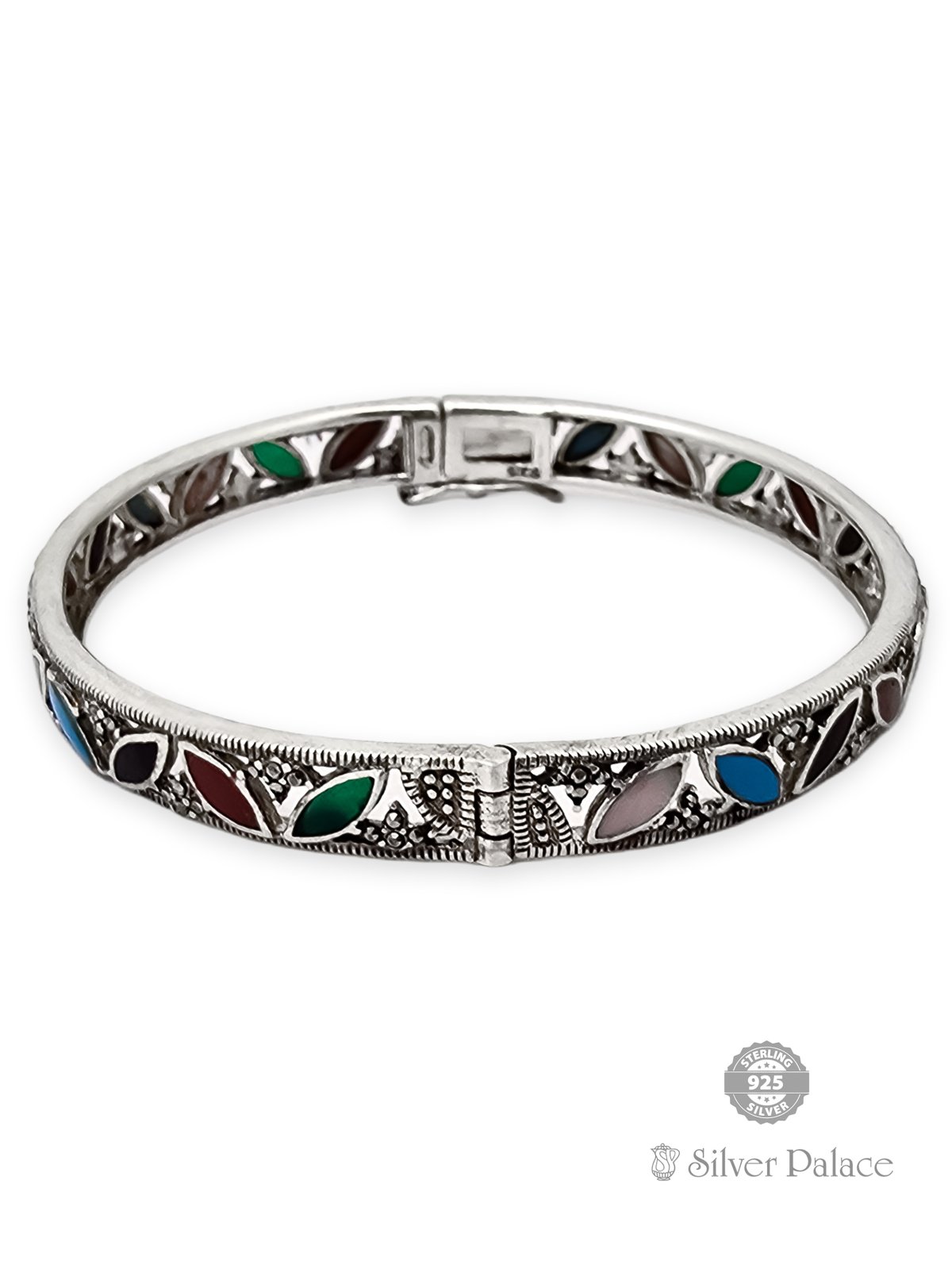 925 OXIDISED SILVER MULTI COLOR STONE KADA FOR LADIES NEETH COLLECTION 