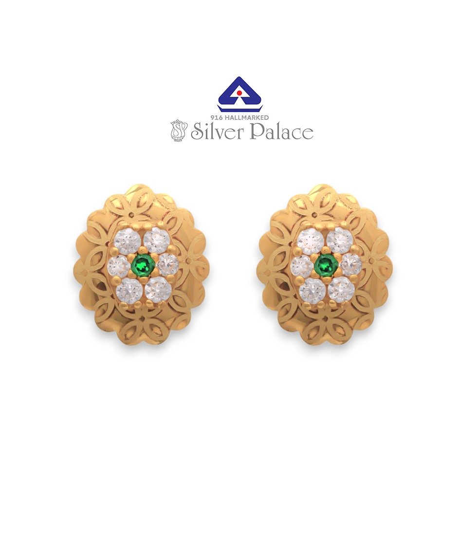 Kanche Collection Floral 22K Gold green centre Earrings For Daily Use