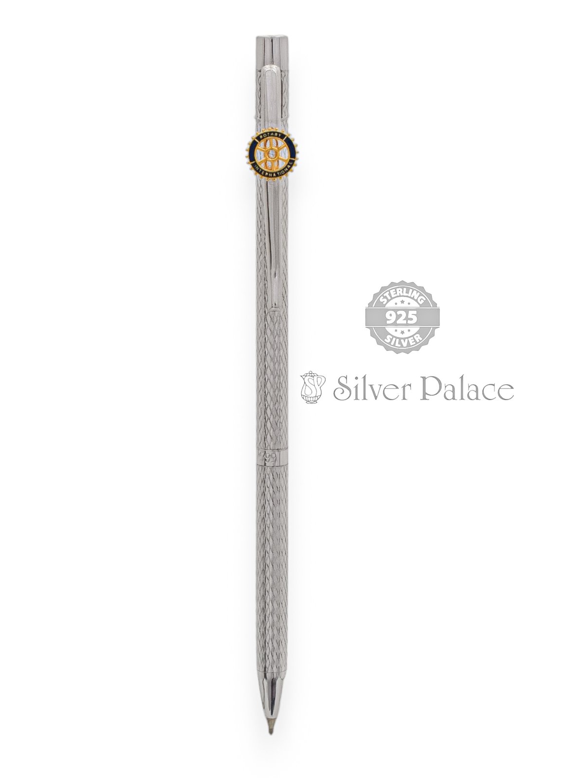 92.5  PURE SILVER BALLPOINT PEN WITH ROTARY INTERNATIONAL LOGO WRITING INSTRUMENT
