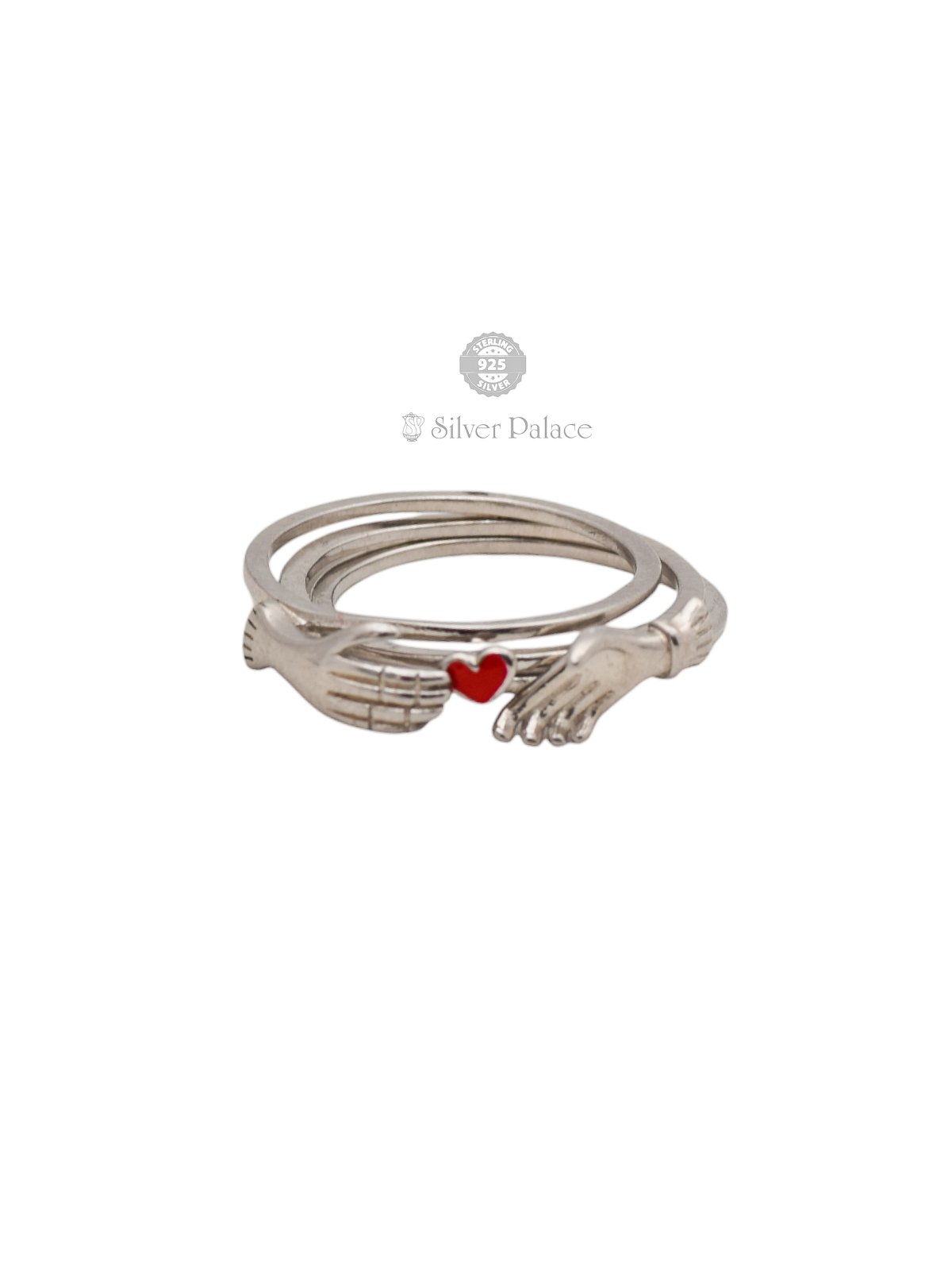 925 Sterling Silver Tiny Heart Triple Ring Between Hands Hug Rings