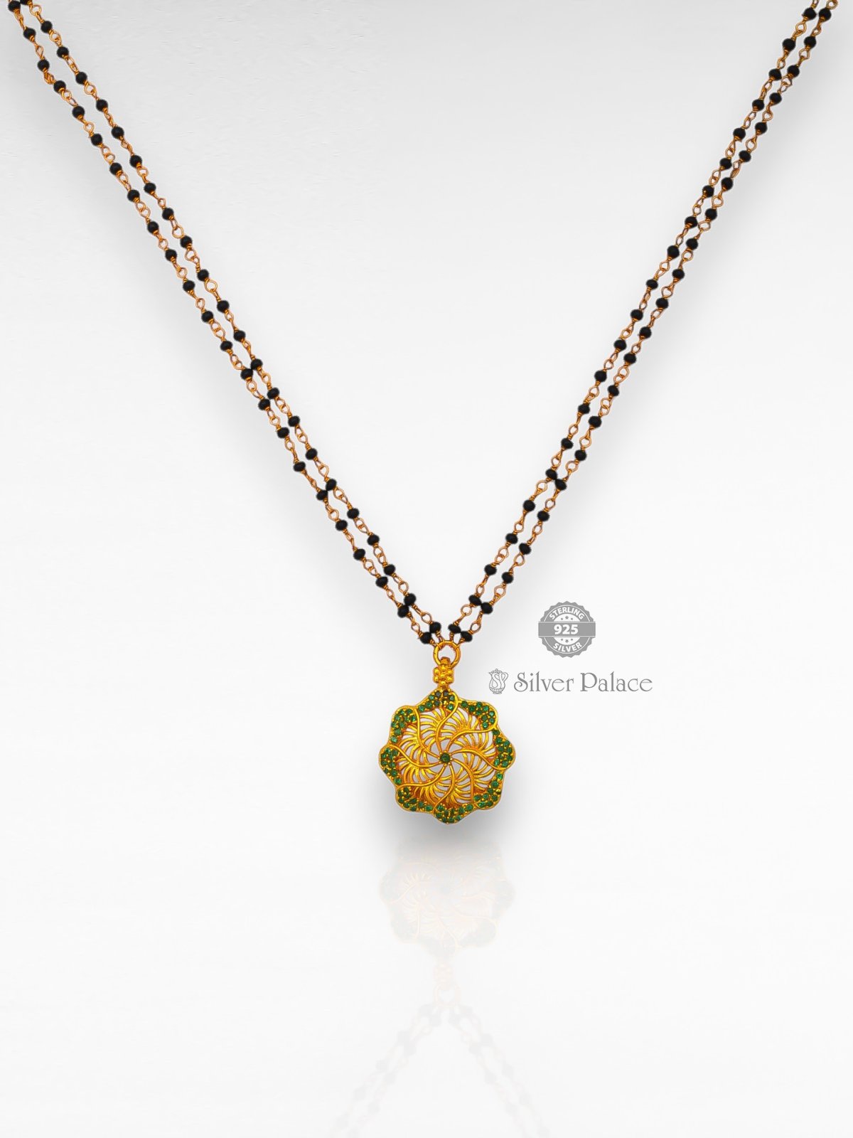 925 SILVER GOLD POLISHED FLORAL PENDANT MANGALSUTRA ANITE COLLECTION 