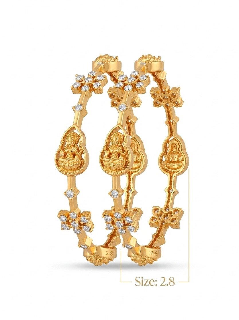 925 SILVER GOLD POLISHED FLORAL AND STONE DESIGN BANGLES FOR WOMEN ANITE COLLECTION
