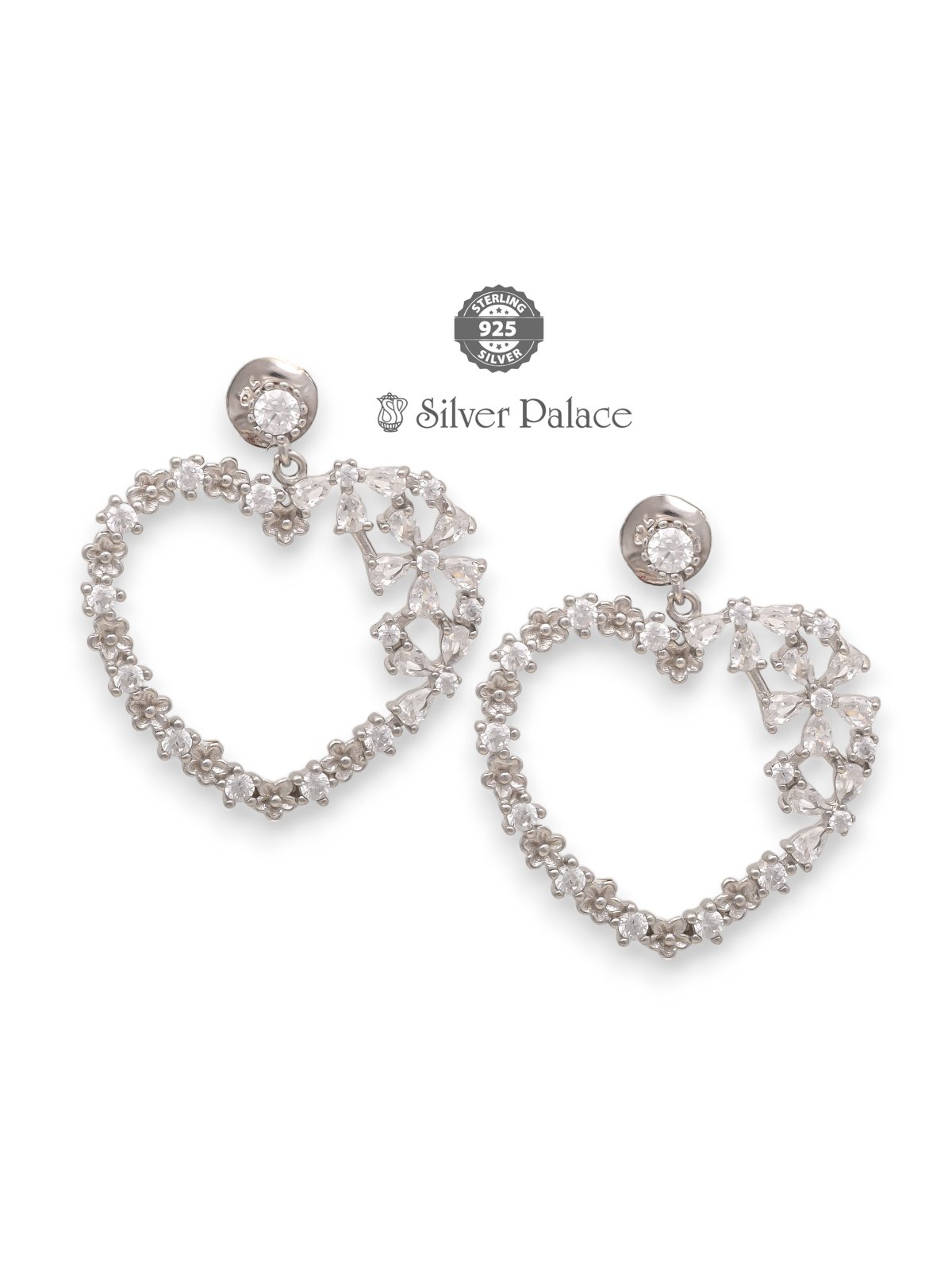 925 Silver puya Collection Heart with white stones Earrings for Girls