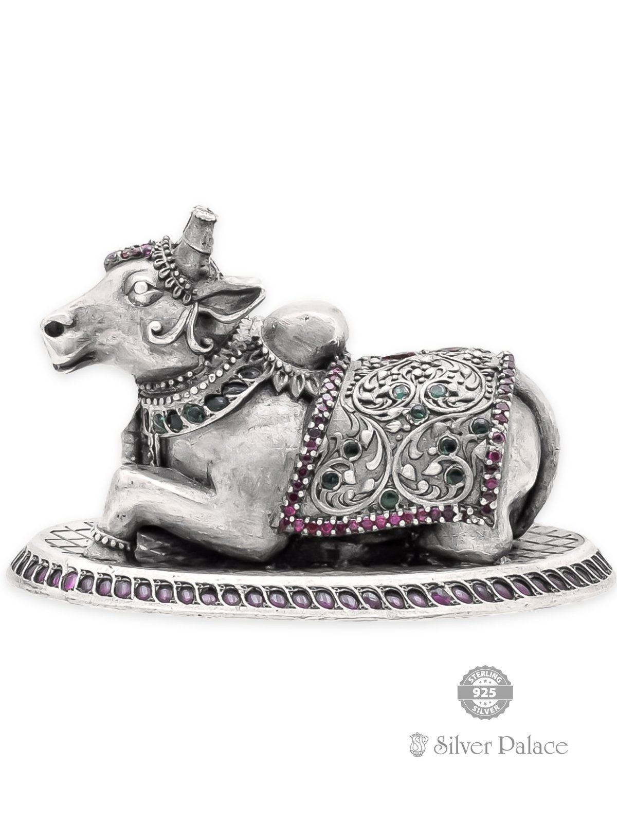 92.5 SILVER OXIDISED STONE STUDDED LC NANDHI IDOL