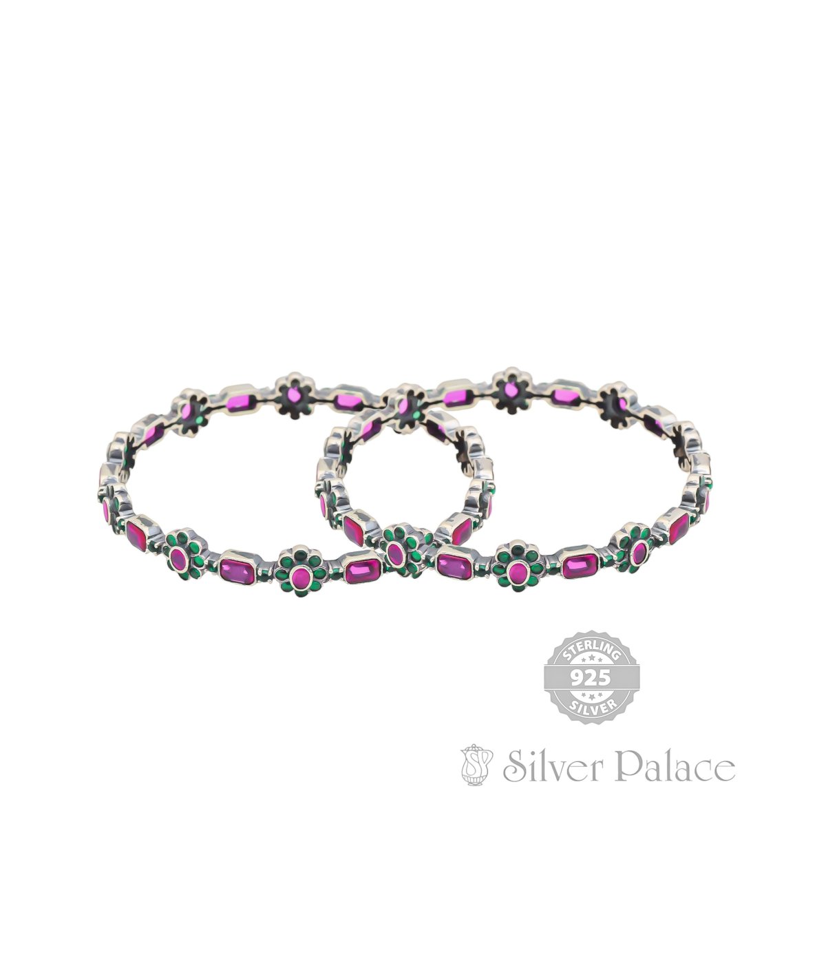 925 STERLING SILVER MANNJ COLLECTION FLORAL DESIGN EMERALD BANGLE FOR GIRLS